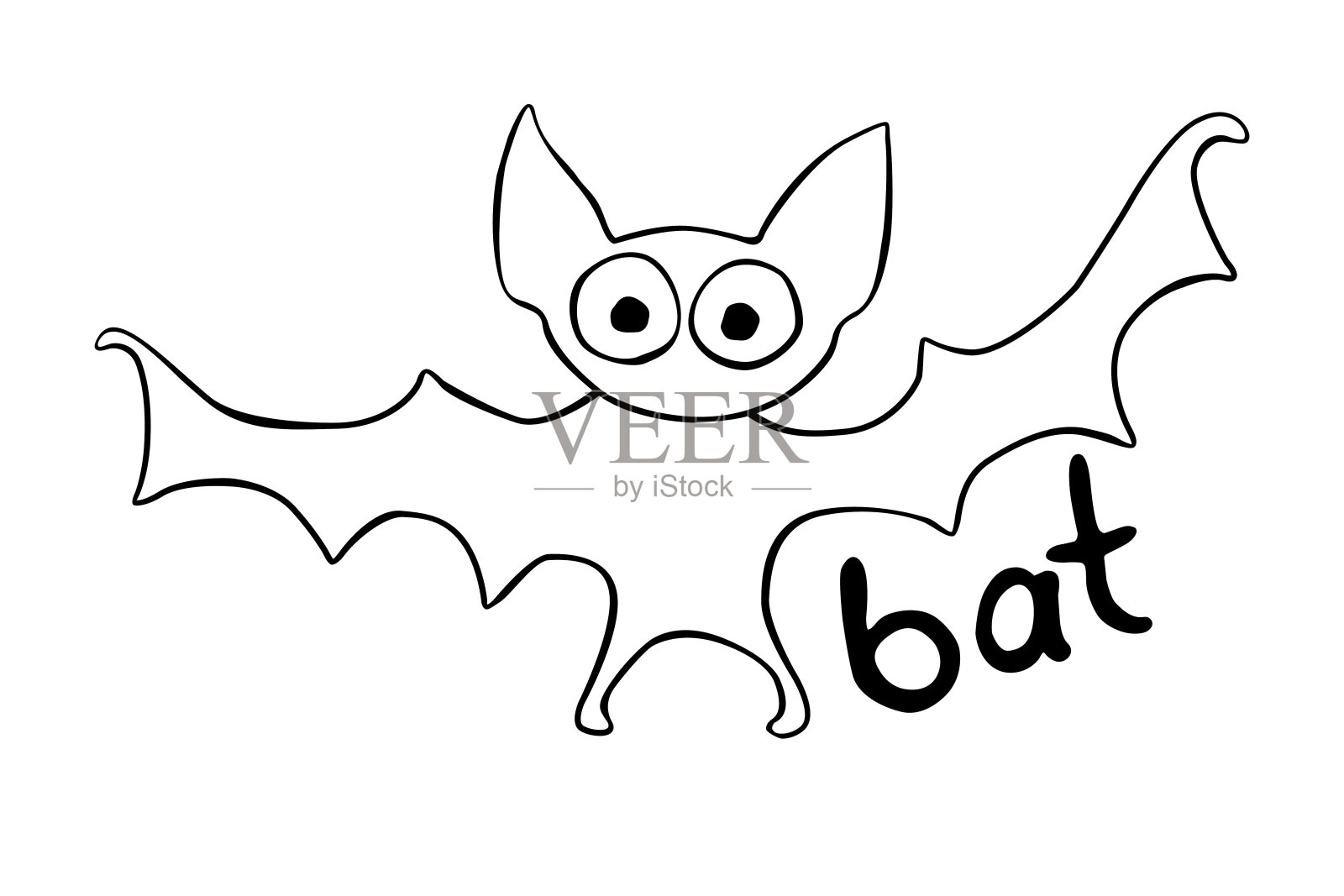 可爱的蝙蝠卡通涂鸦风格。矢量轮廓插图孤立在白色背景。用于涂色书页，万圣节设计，贺卡，马达开发设计元素图片