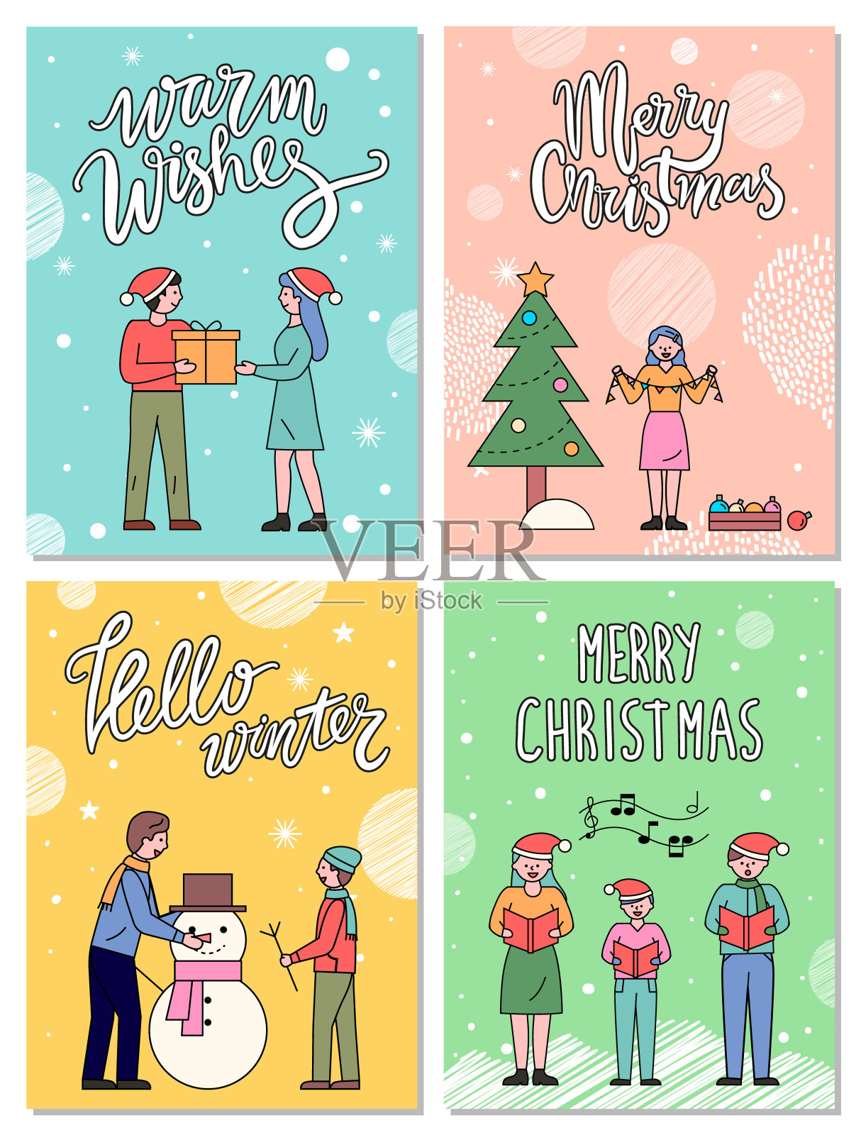 人们为圣诞节做准备，问候明信片插画图片素材