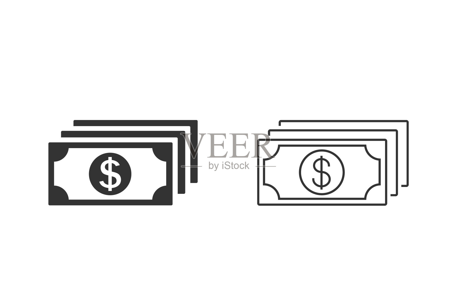 向量金钱线图标设置在白色图标素材