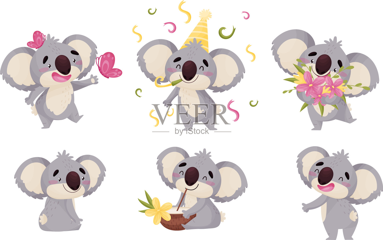 卡通考拉动物有大耳朵和大鼻子插画图片素材