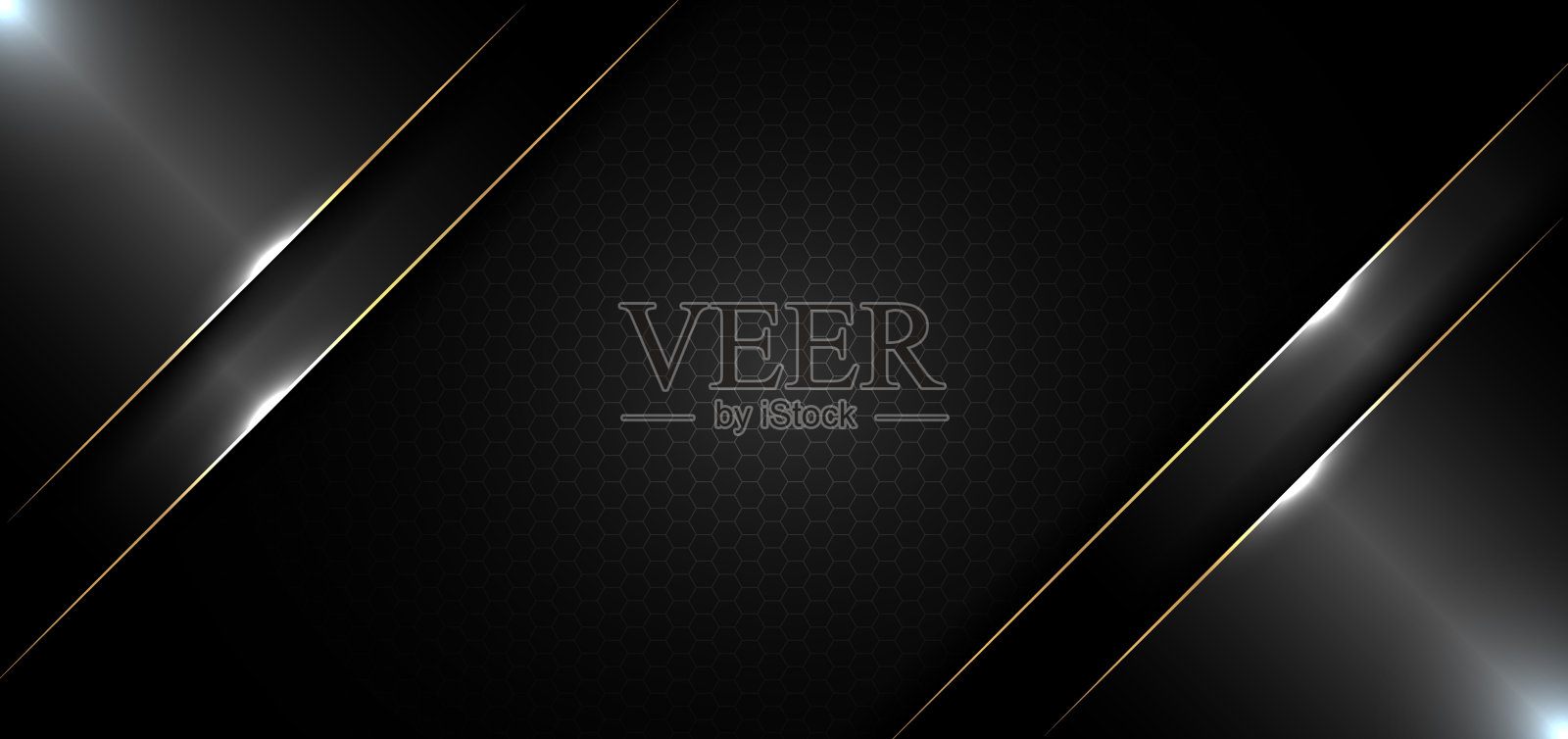 抽象的旗帜设计模板黑色光泽与黄金线和灯光效果在黑暗的背景和纹理插画图片素材