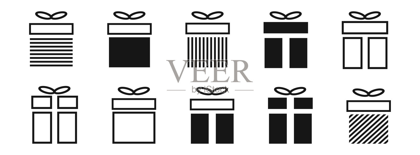 礼品盒图标收藏。矢量孤立的惊喜盒集合。图标素材