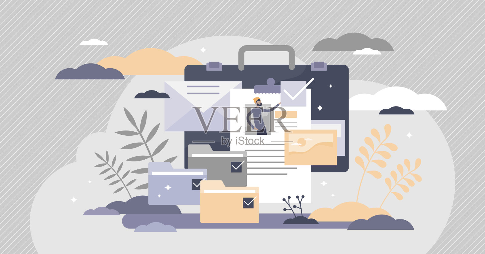 作品集与以前的工作展示画廊场景小人的概念插画图片素材