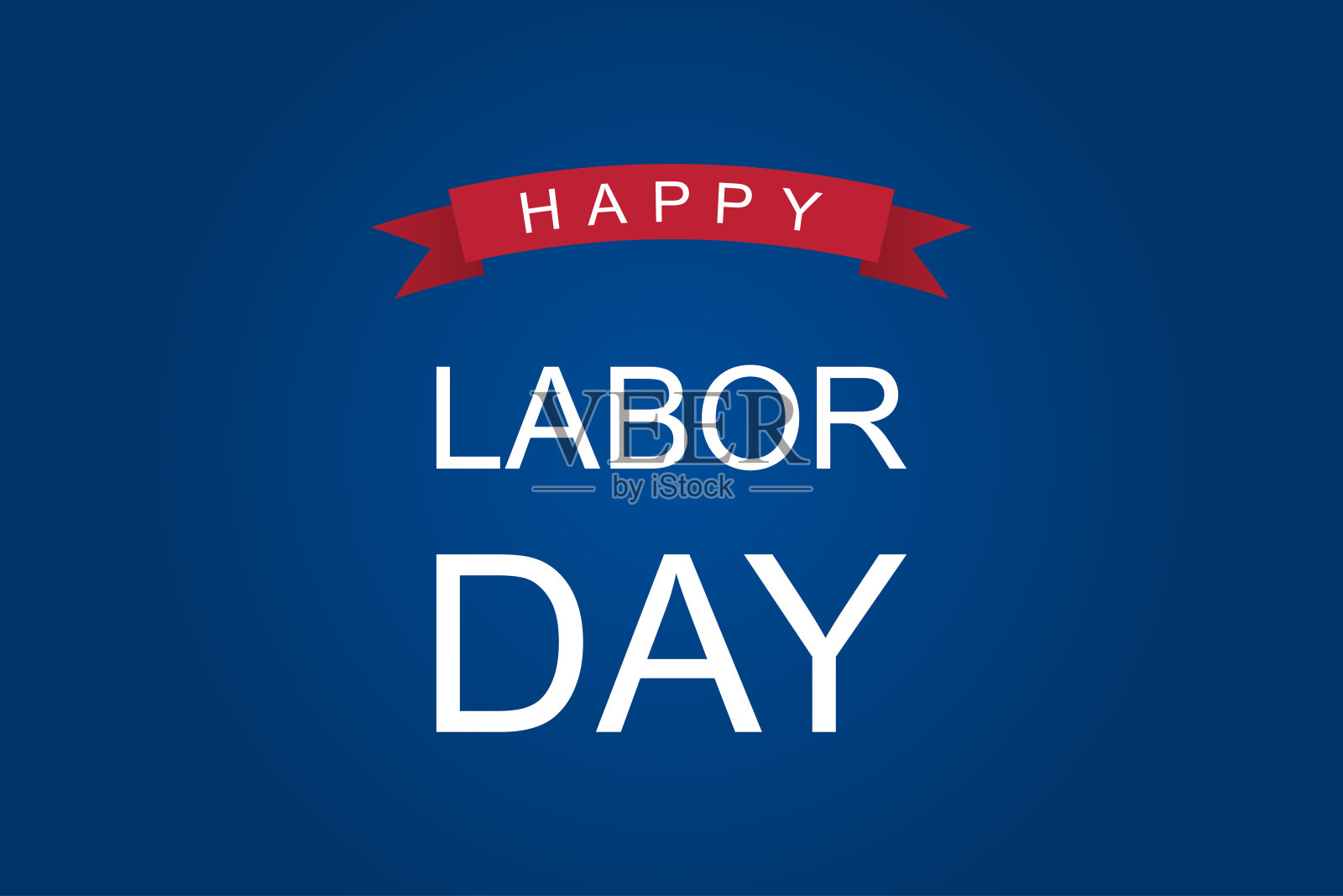 美国劳动节快乐。美国的事件。带红丝带的问候海报。蓝色渐变背景与快乐劳动问候。假日旗帜模板。国家的劳动节。向量EPS 10。设计模板素材