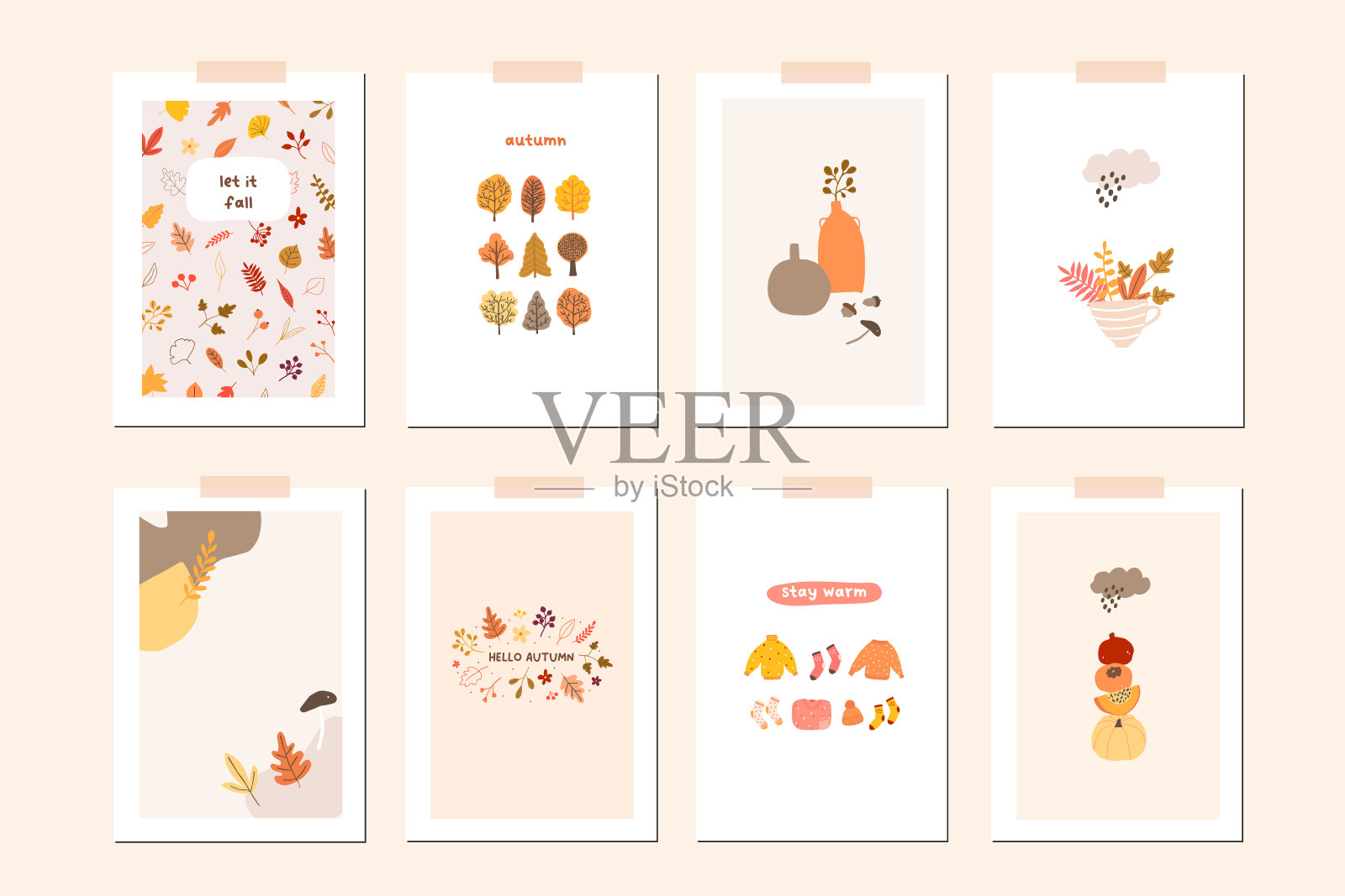 秋季心情贺卡海报模板集欢迎秋季季节插画图片素材