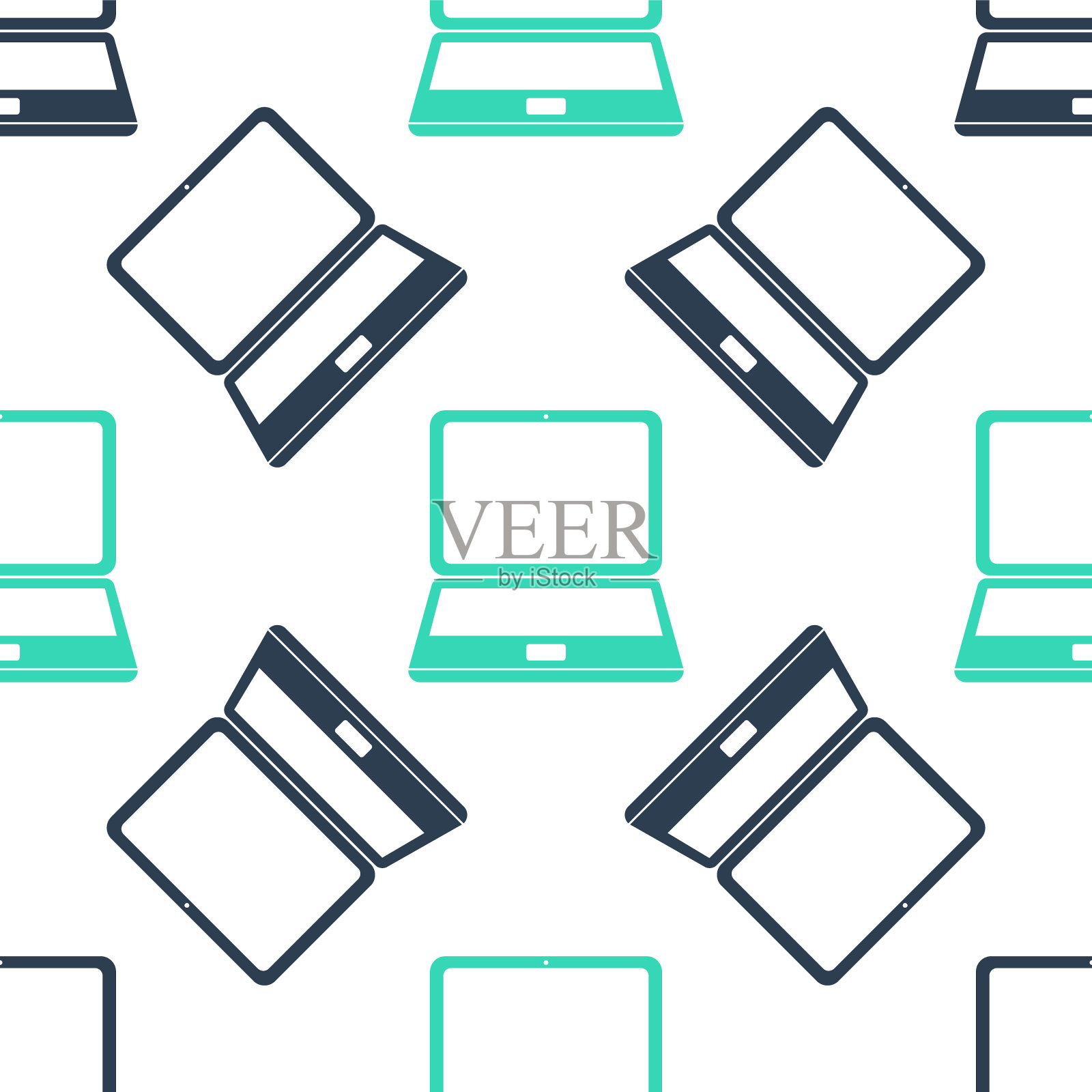 绿色笔记本电脑图标隔离无缝模式上的白色背景。屏幕空的笔记本电脑。向量设计元素图片