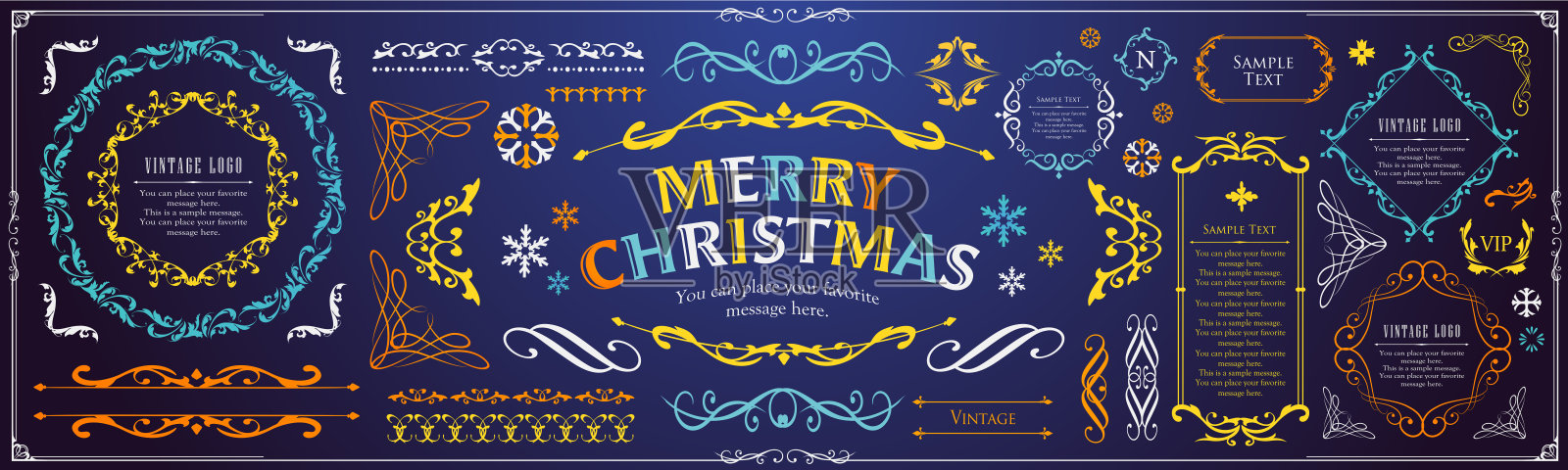圣诞节边框套装，花环设计，装饰品和装饰设计设计模板素材
