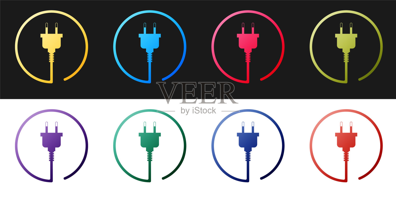 设置电插头图标隔离在黑白背景上。电的接通和断开的概念。向量图标素材