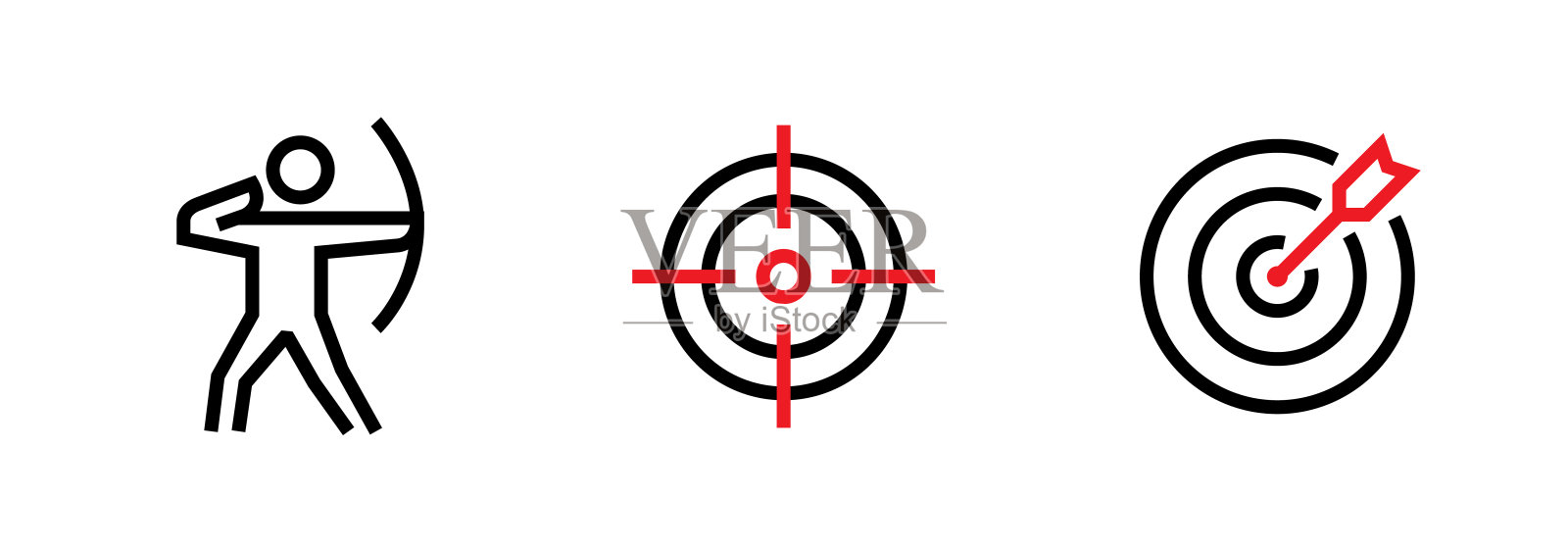 设置射手，瞄准和目标个人瞄准图标。可编辑的直线向量。图标素材