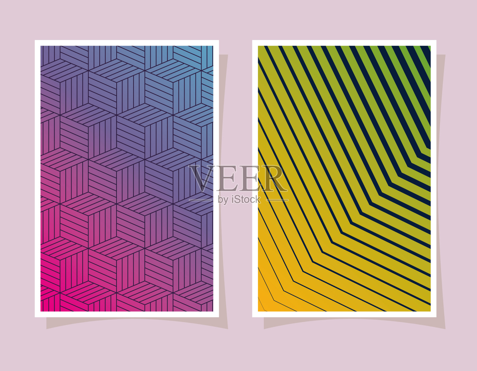 蓝色与粉色和绿色渐变和图案背景框架矢量设计插画图片素材