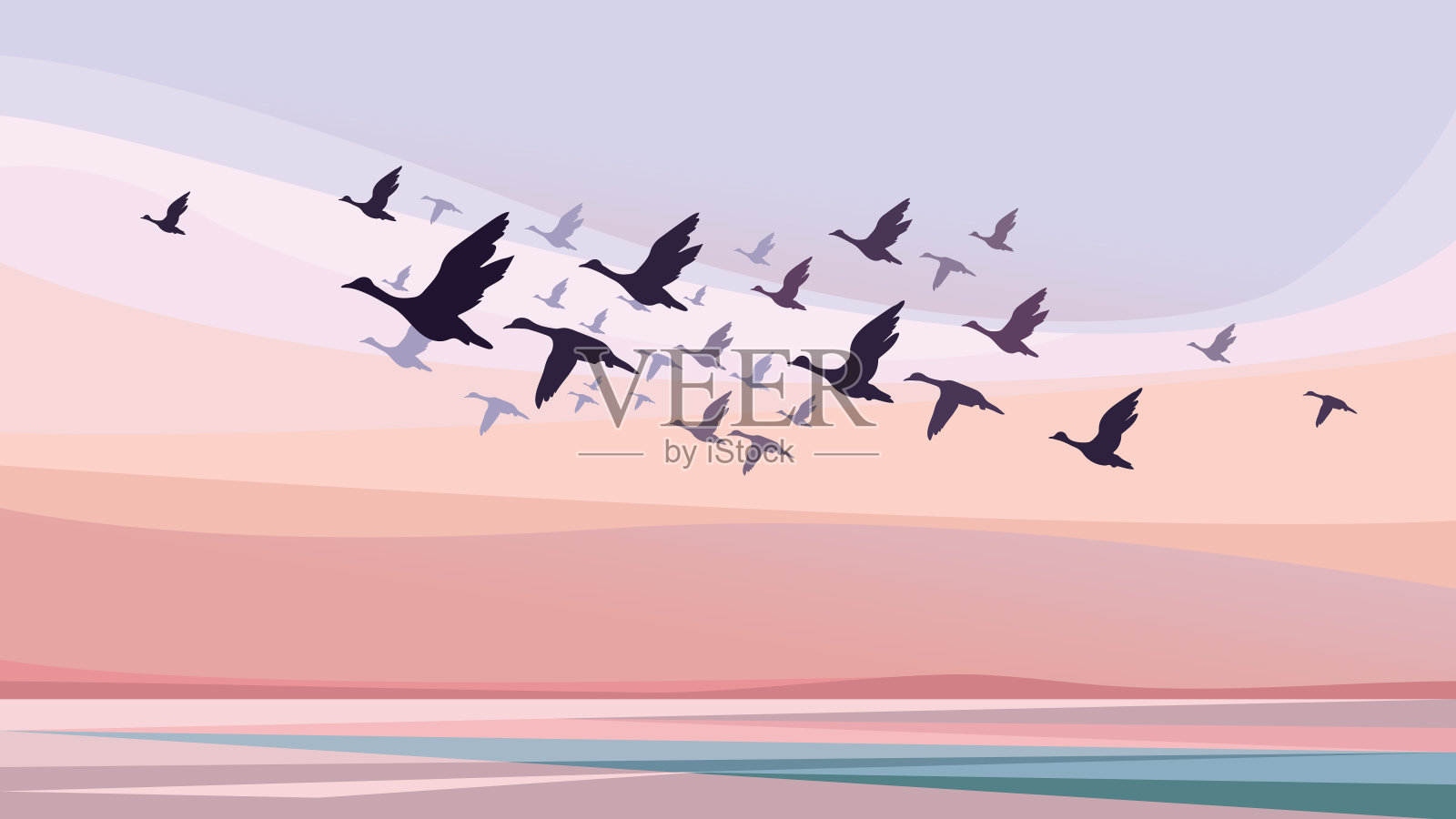 日落时的候鸟。插画图片素材