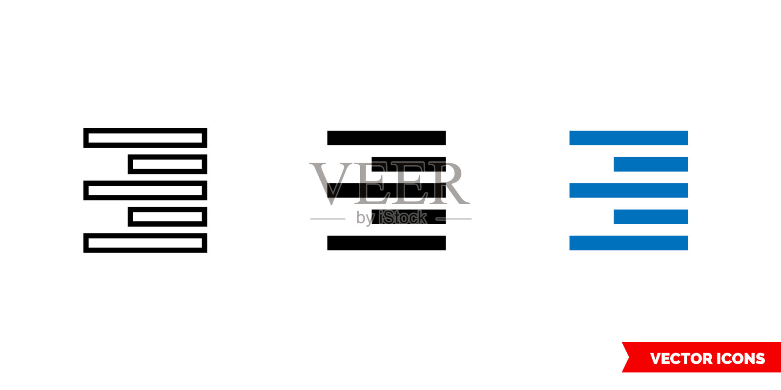 对齐右图标的3种类型的颜色，黑色和白色，轮廓。孤立向量符号符号图标素材