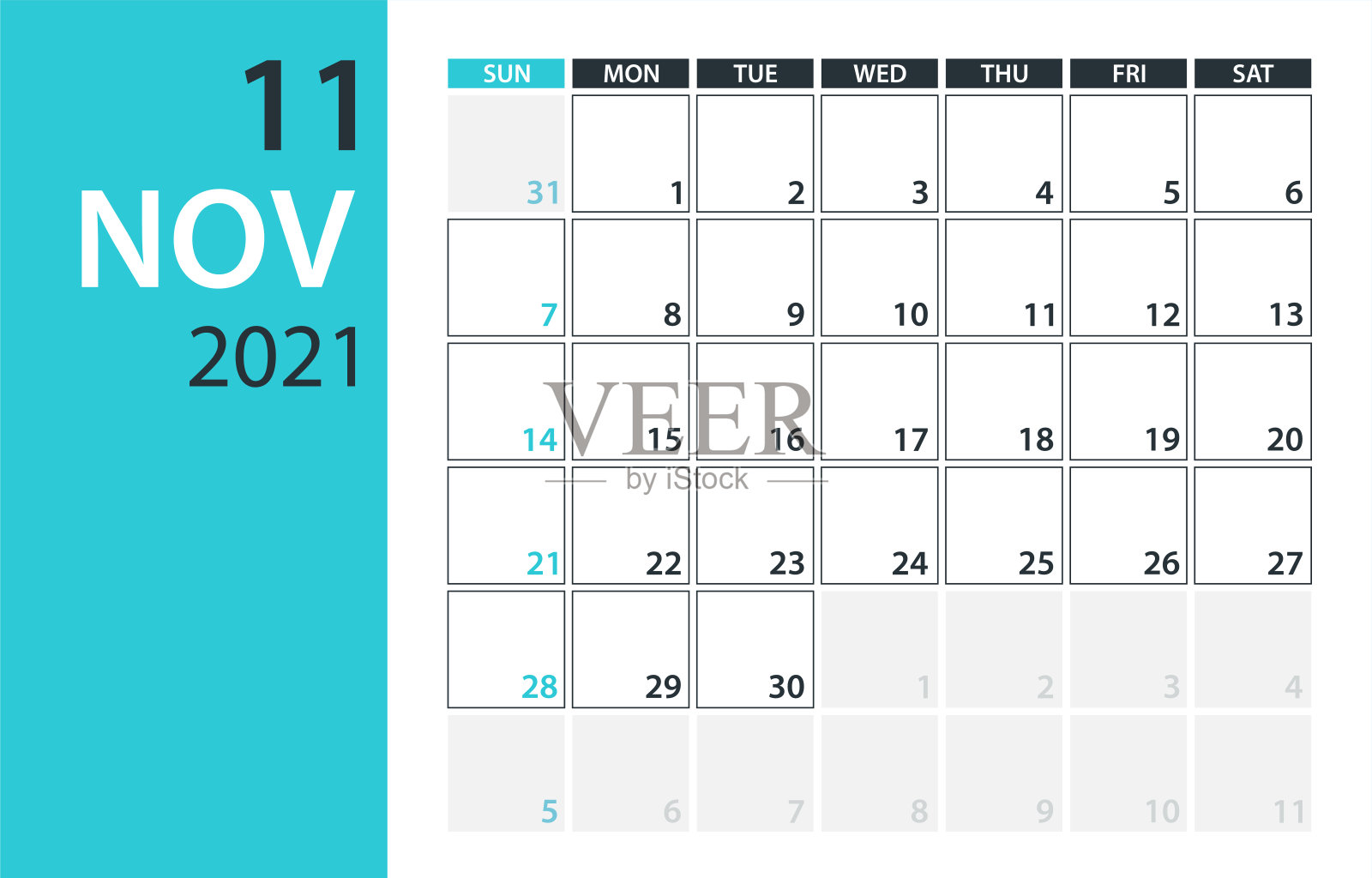 2021年11月日历计划-矢量插图。模板。模拟。设计模板素材