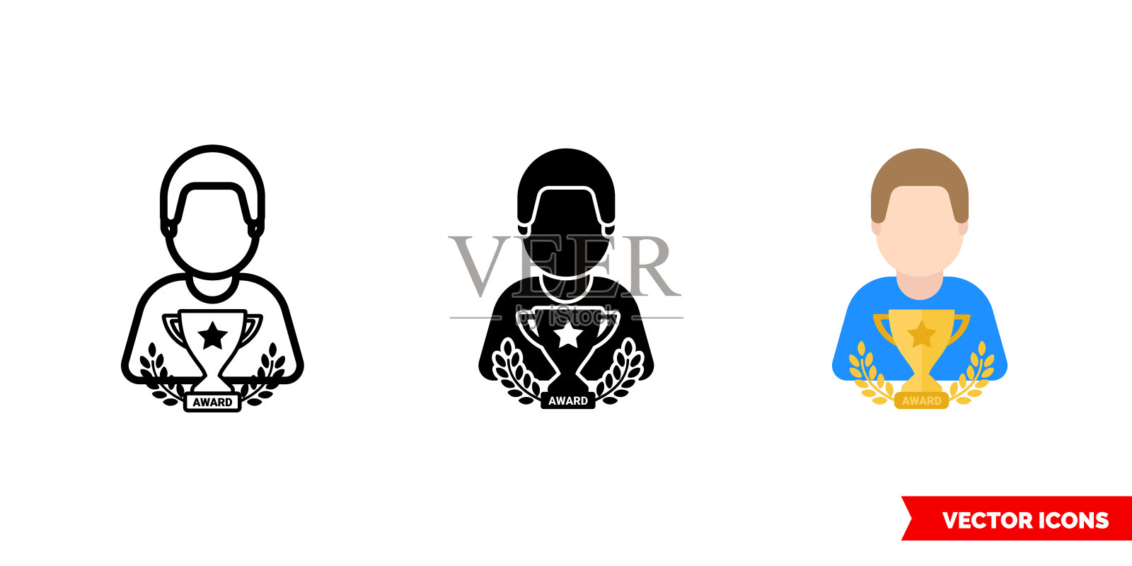 三种类型的奖励图标：彩色、黑白、轮廓。孤立矢量符号图标素材