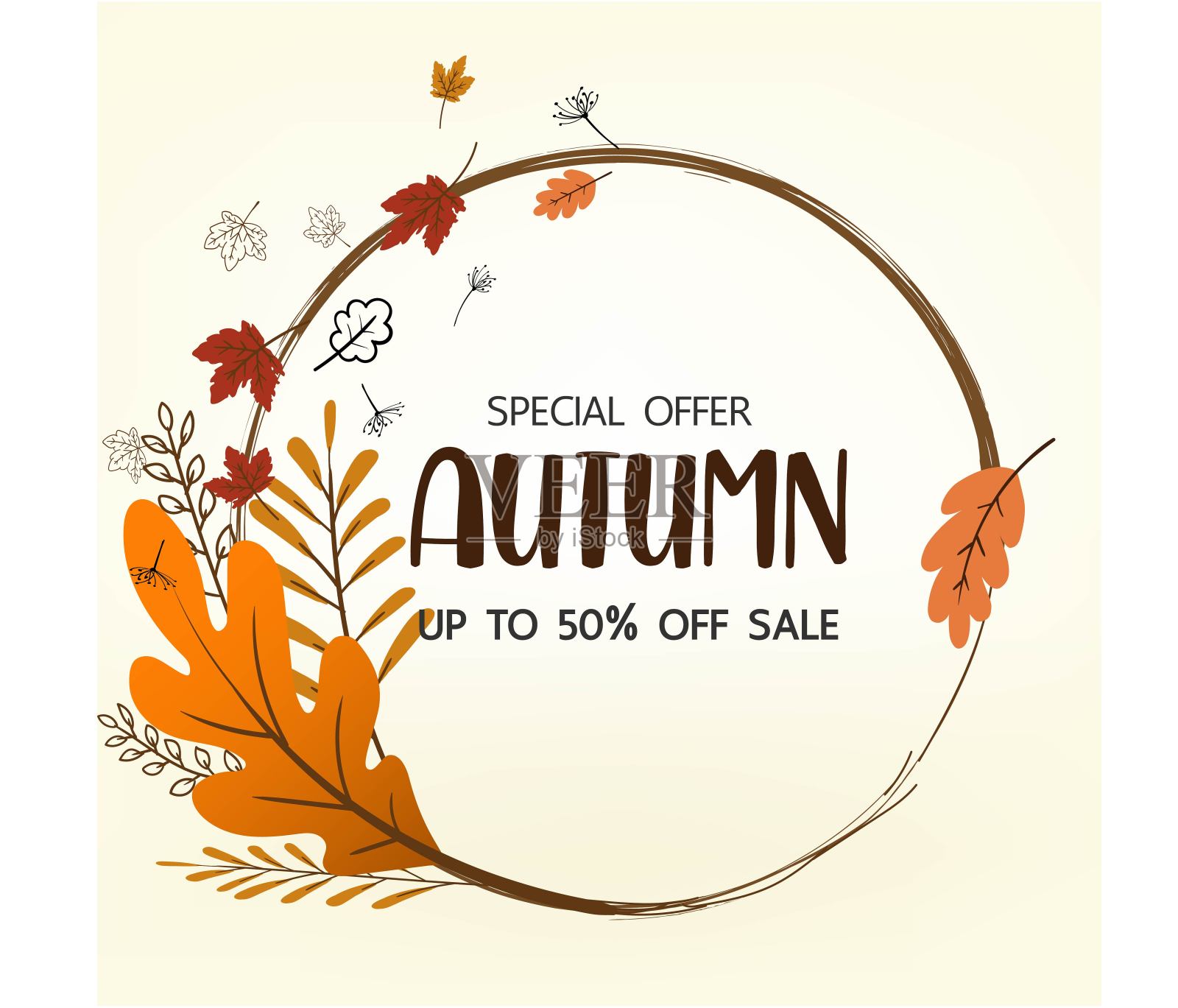 秋季社交媒体发布模板。发布社交媒体方形框架插画图片素材