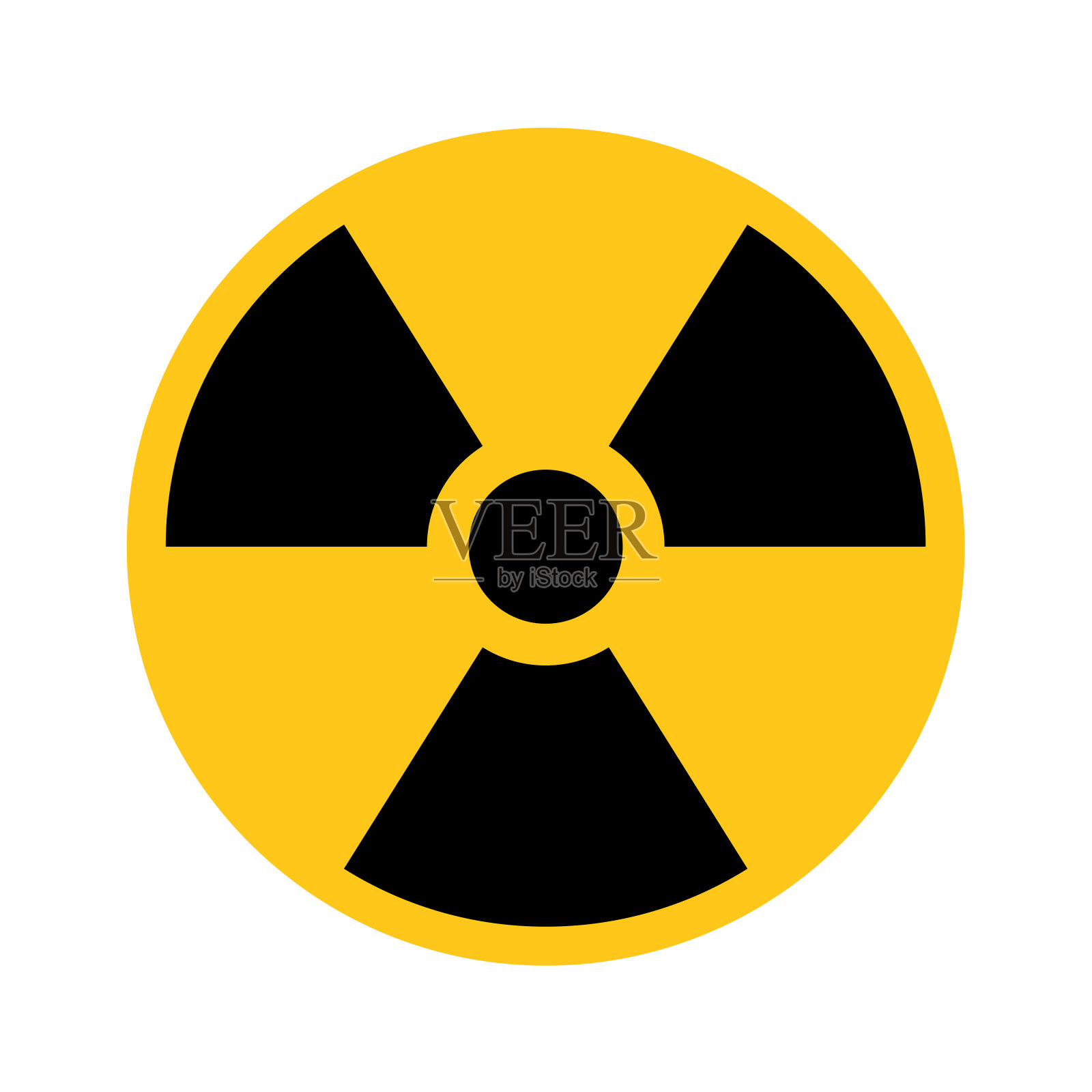 放射性物质的迹象。辐射警报、危害或危险符号。简单的平面矢量插图在黑色和黄色插画图片素材