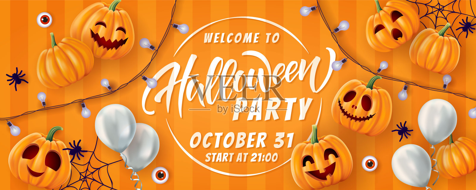 万圣节的字母背景，有趣的南瓜和气球。贺卡派对和销售。秋天的节日。矢量插图EPS10。设计模板素材