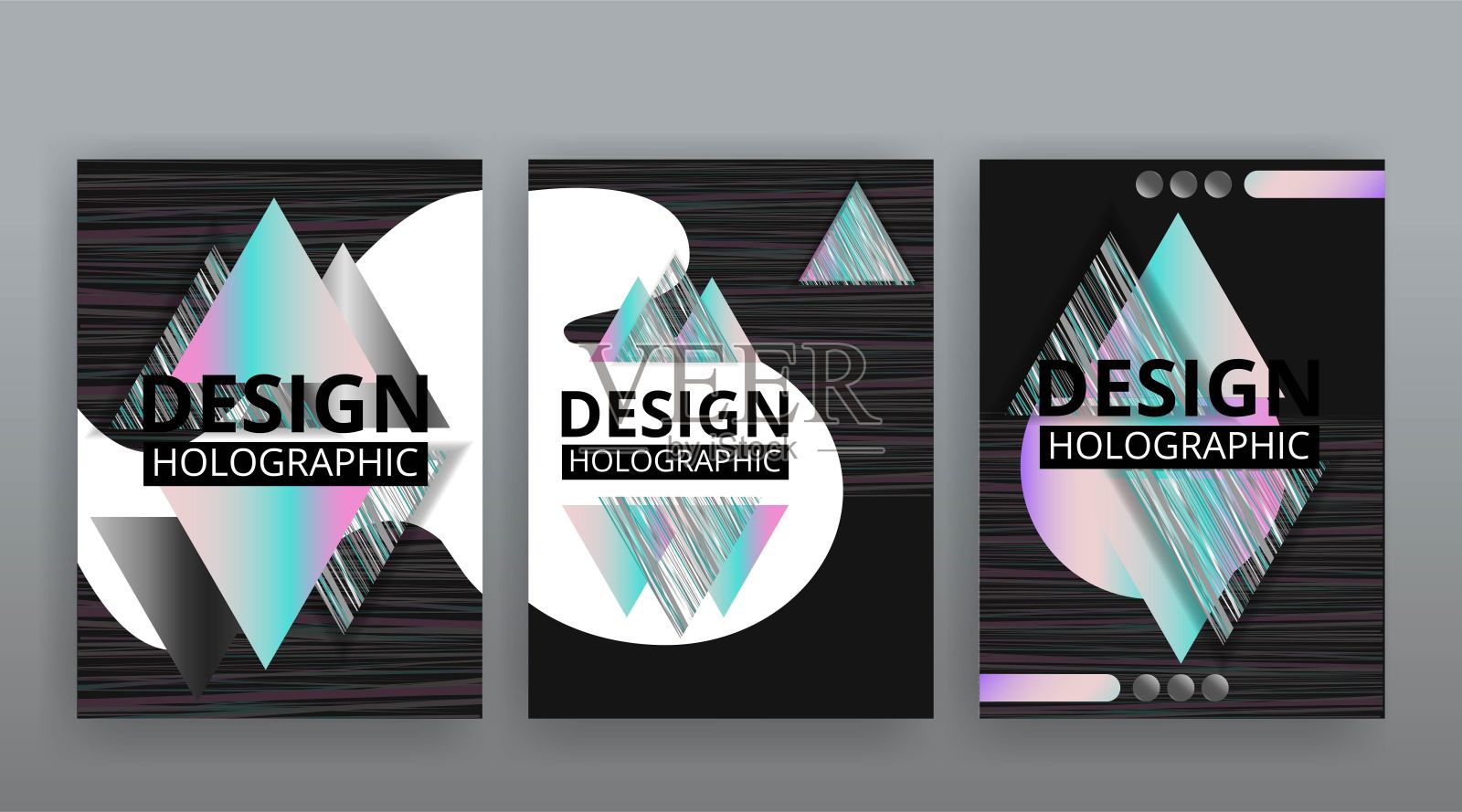 全息抽象页面模板集，复古波浪glitch创意潮霓虹灯和柔和的梯度颜色。设计模板素材