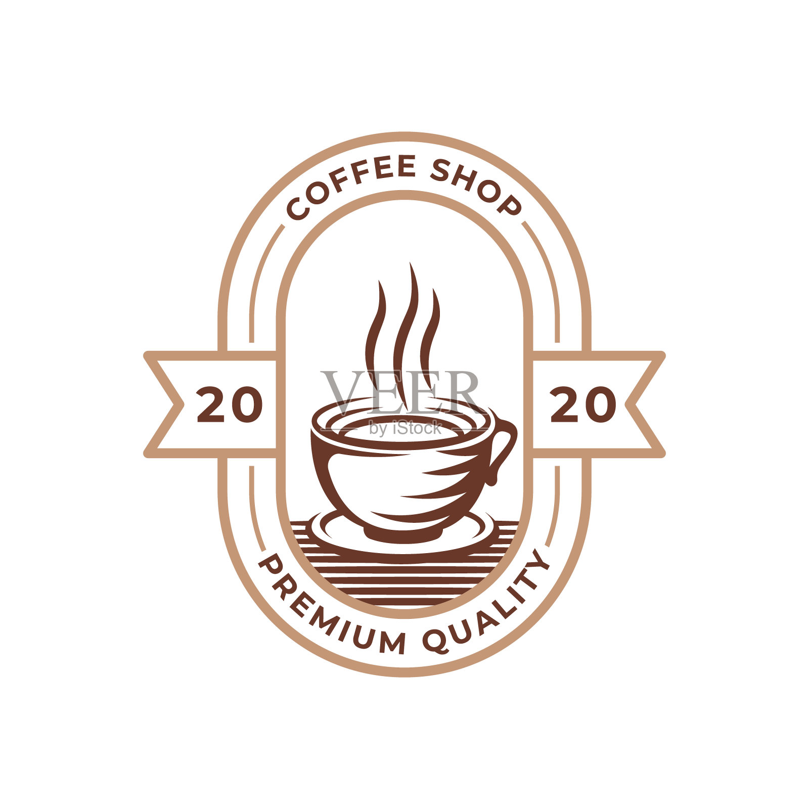 咖啡标识设计矢量插图。复古复古的咖啡标志矢量设计概念的咖啡馆和餐厅会徽。咖啡店矢量设计的标志，图标，标签，徽章，标志和符号。插画图片素材