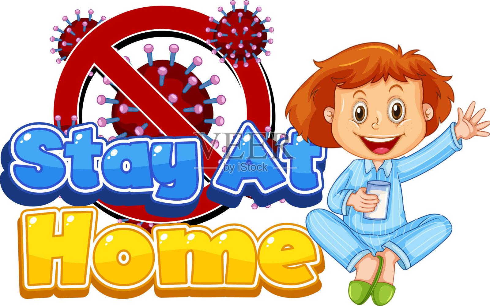 冠状病毒海报设计，带有“待在家里”的字样设计元素图片