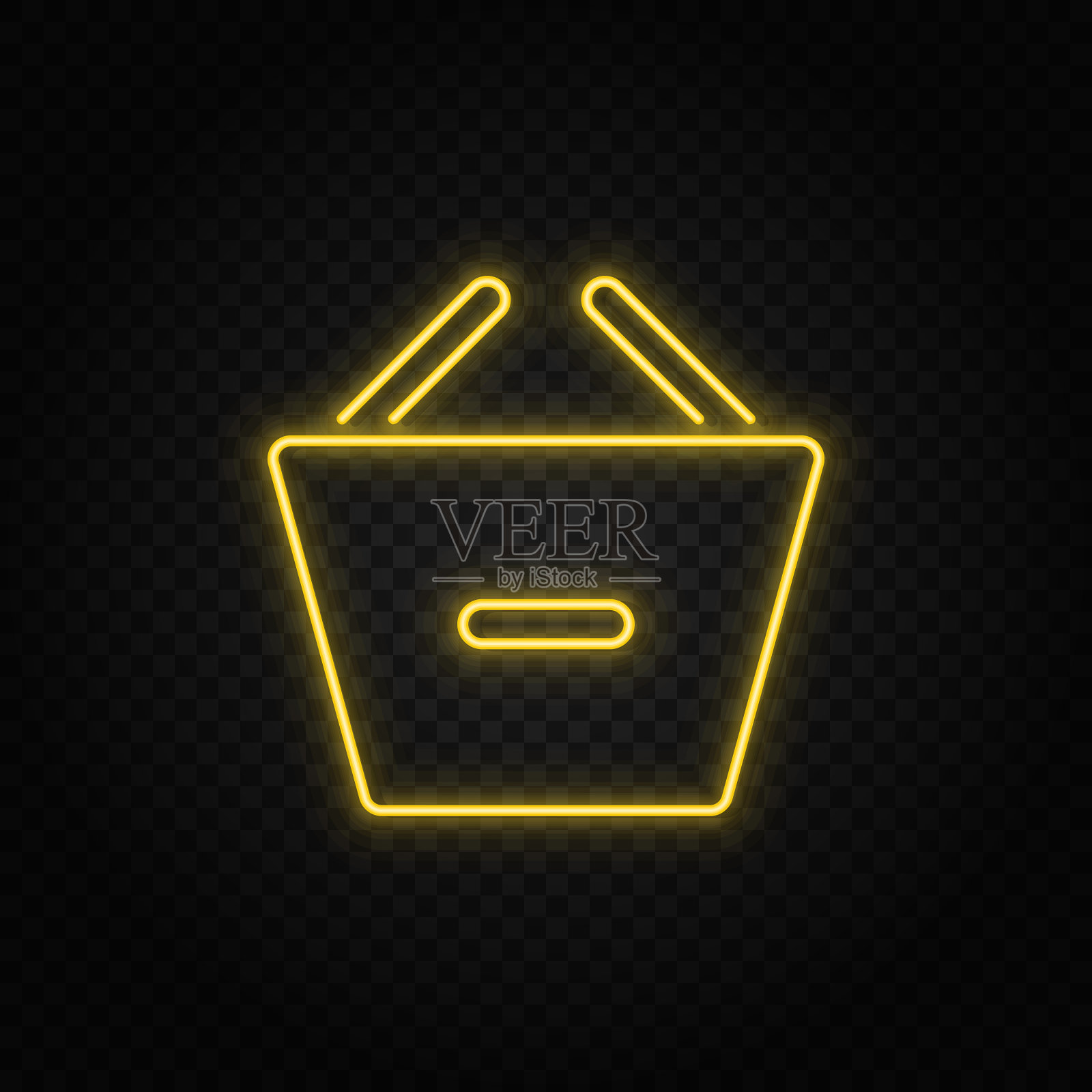 黄色霓虹灯图标提篮，取出，购物。透明背景。黄色霓虹灯矢量图标插画图片素材