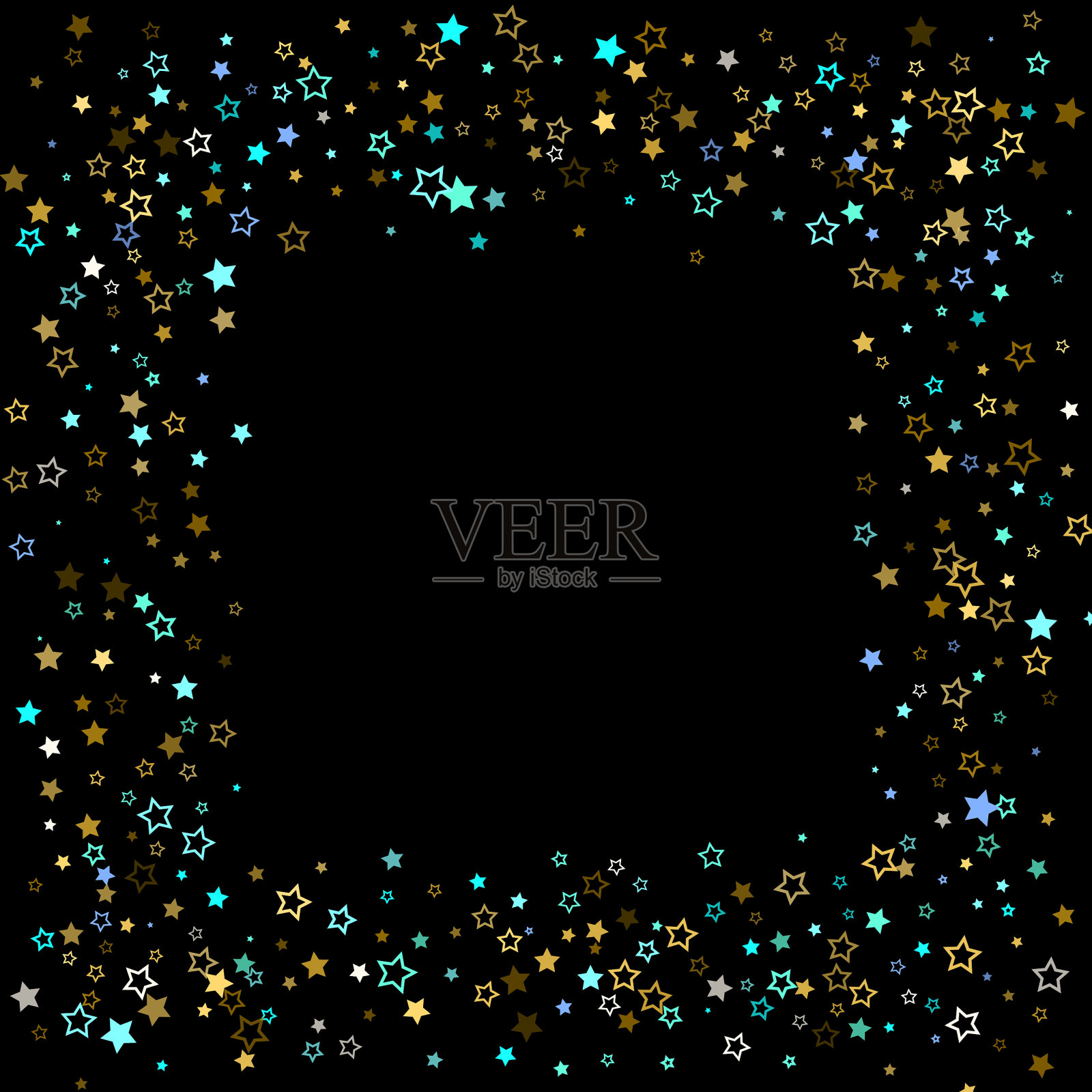 金色蓝色星星链轮闪亮的五彩纸屑插画图片素材