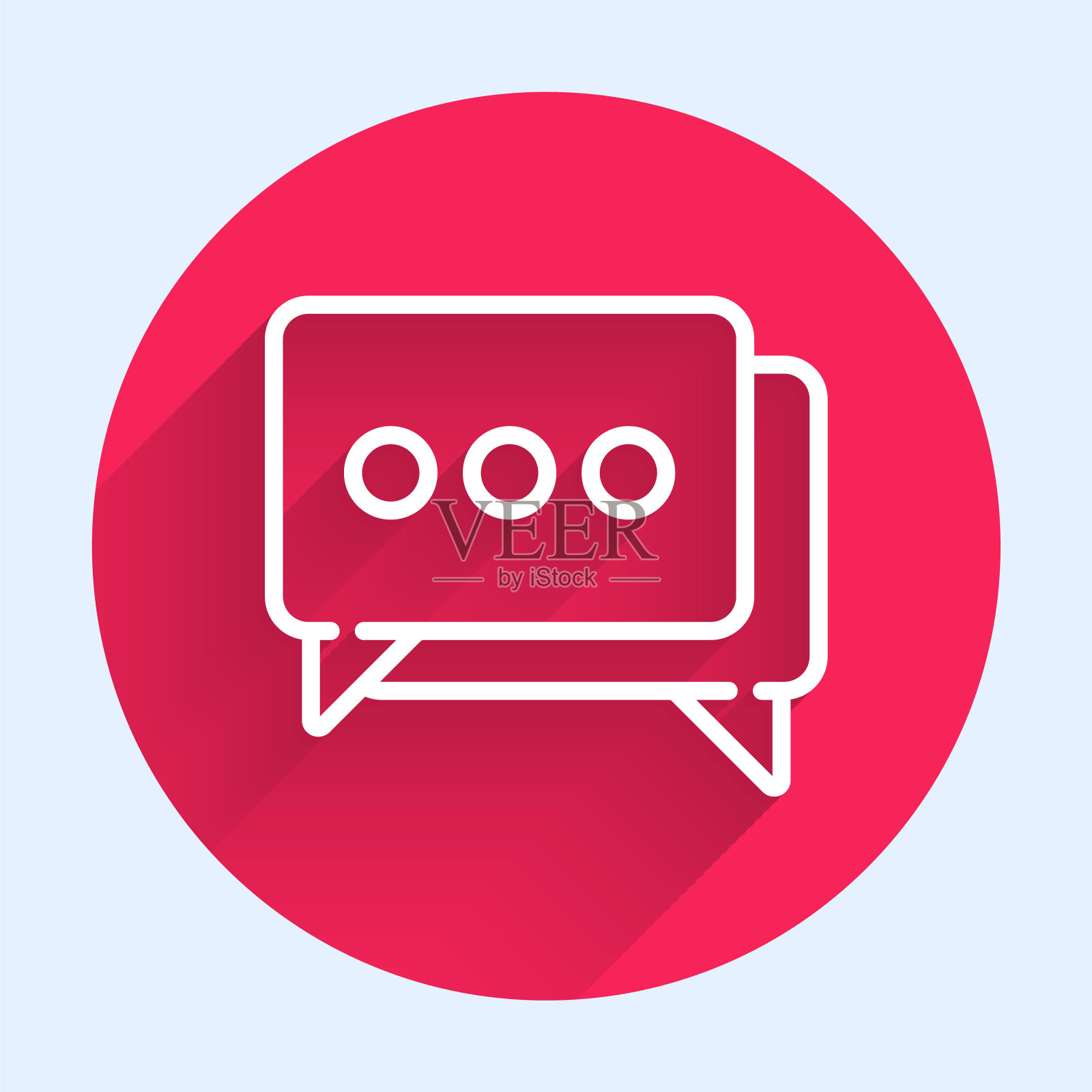 白线语音泡泡聊天图标孤立有长长的阴影。消息图标。交流或评论聊天符号。红色圆圈按钮。矢量图图标素材