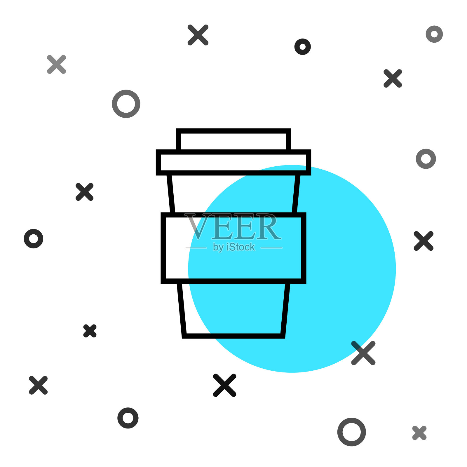 黑线咖啡杯去图标孤立在白色背景。随机动态形状。矢量图插画图片素材