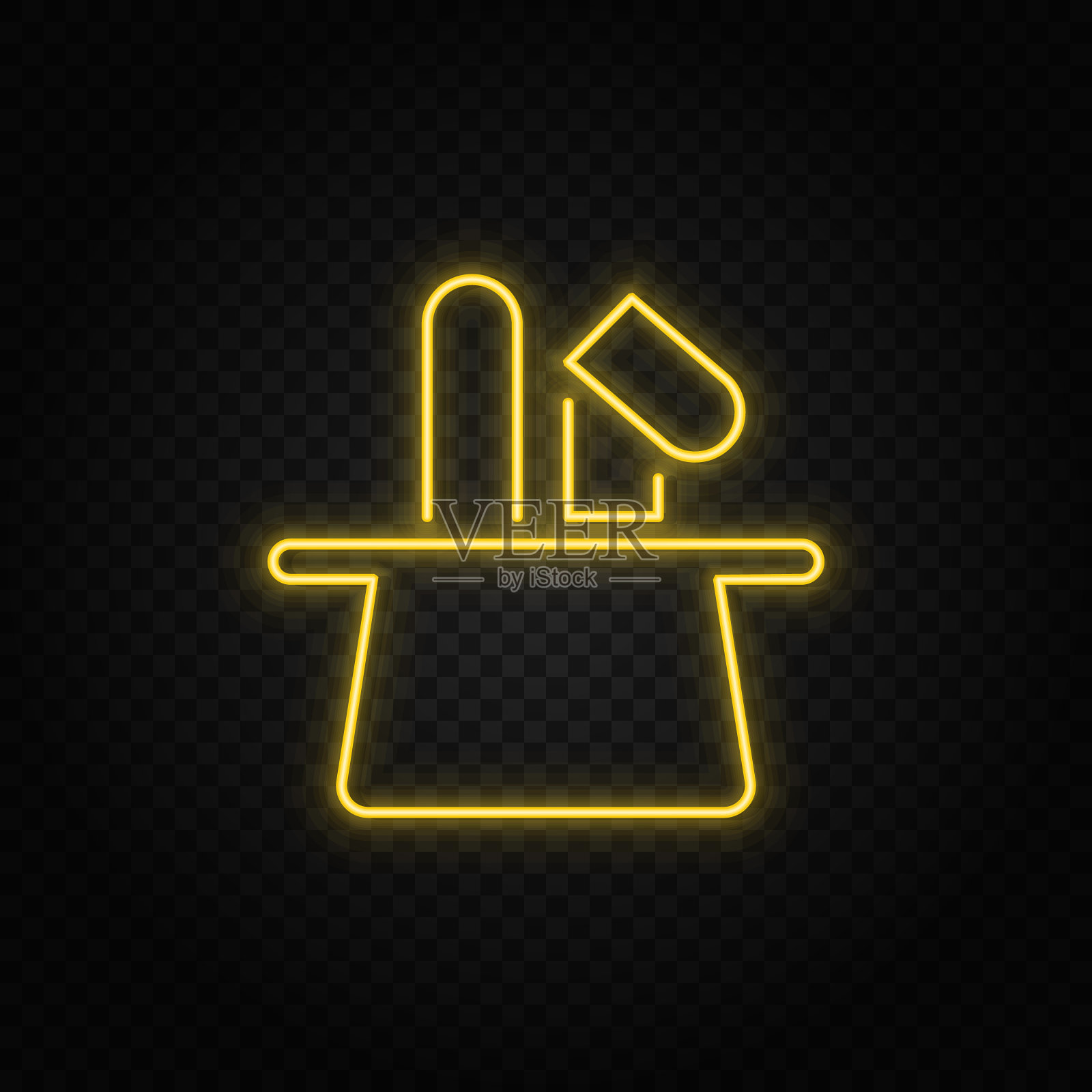 黄色霓虹灯图标帽子，兔子。透明背景。黄色霓虹灯矢量图标插画图片素材