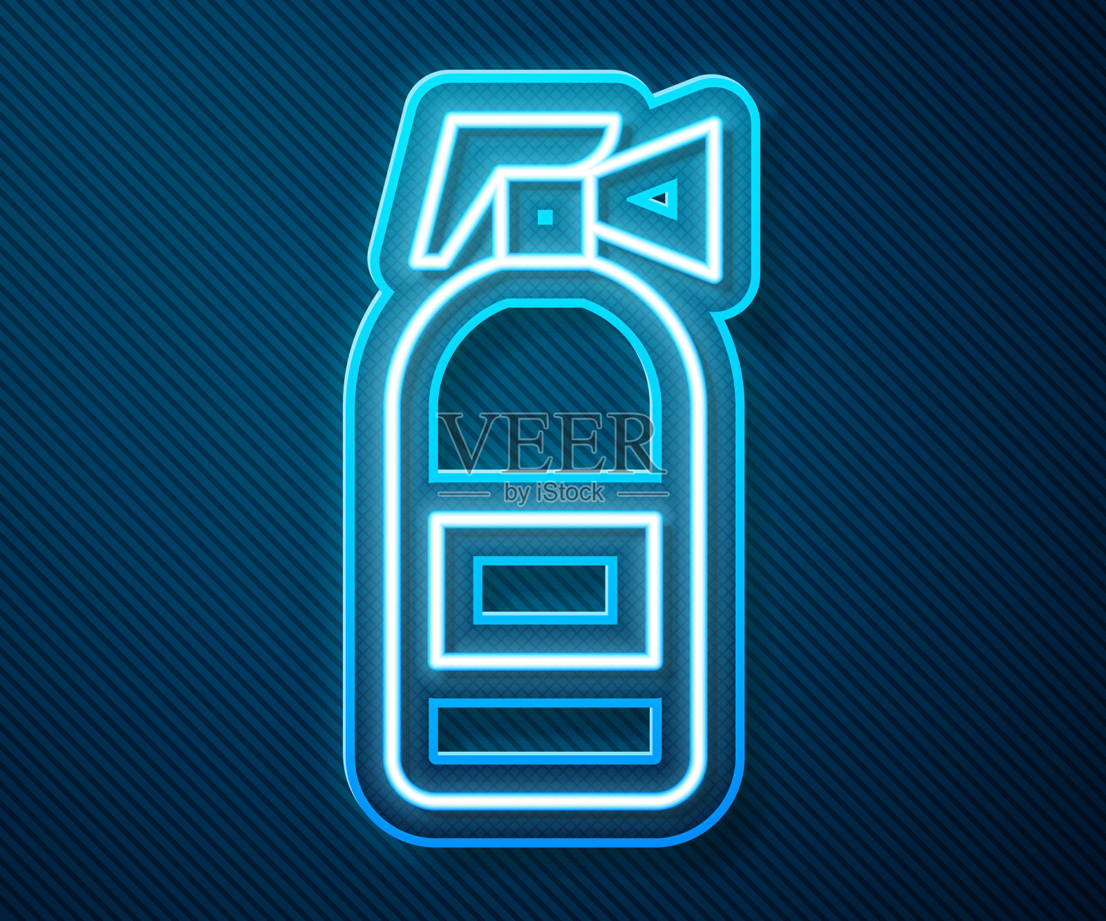 发光的霓虹灯线灭火器图标孤立在蓝色背景。矢量图插画图片素材