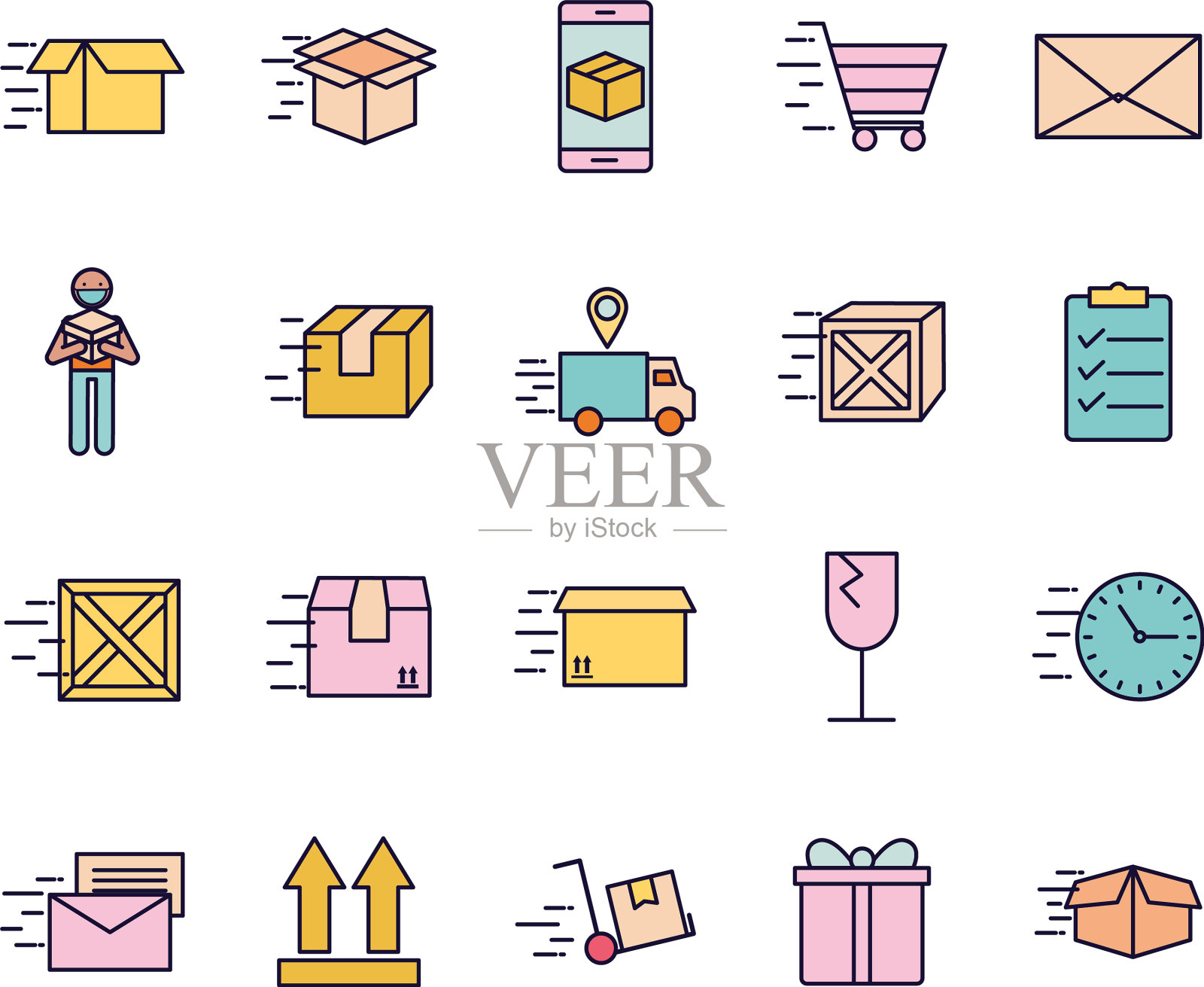 快速交付线和填充样式的图标设置图标素材