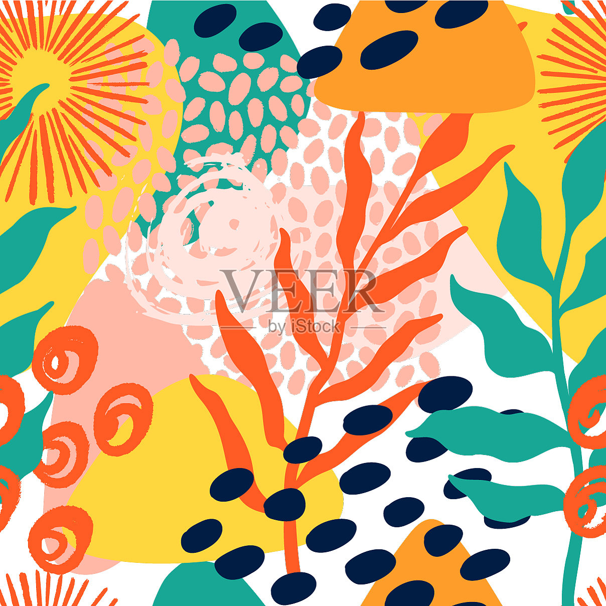 具有几何形状的抽象热带图案插画图片素材