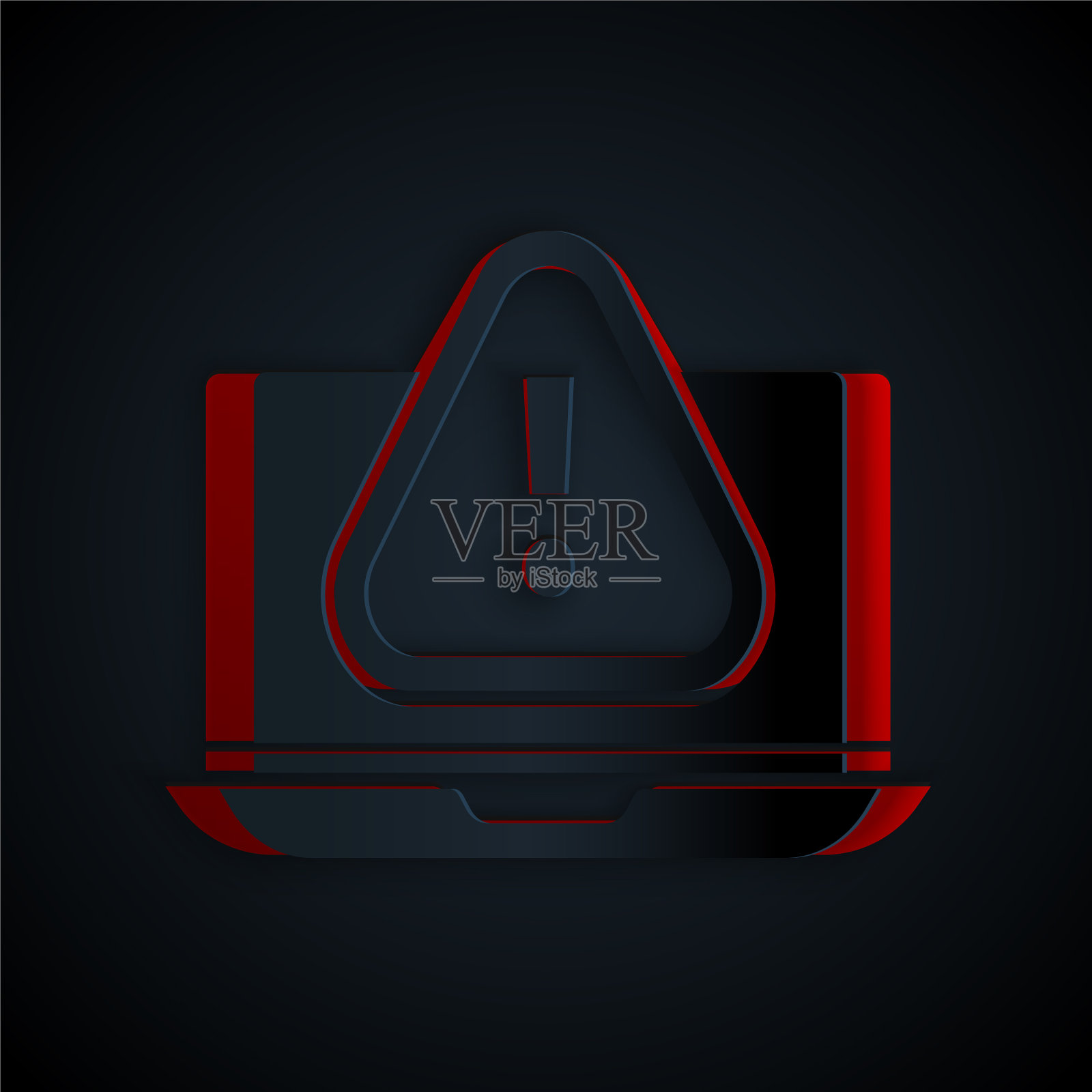 带有感叹号图标的剪纸笔记本电脑插画图片素材