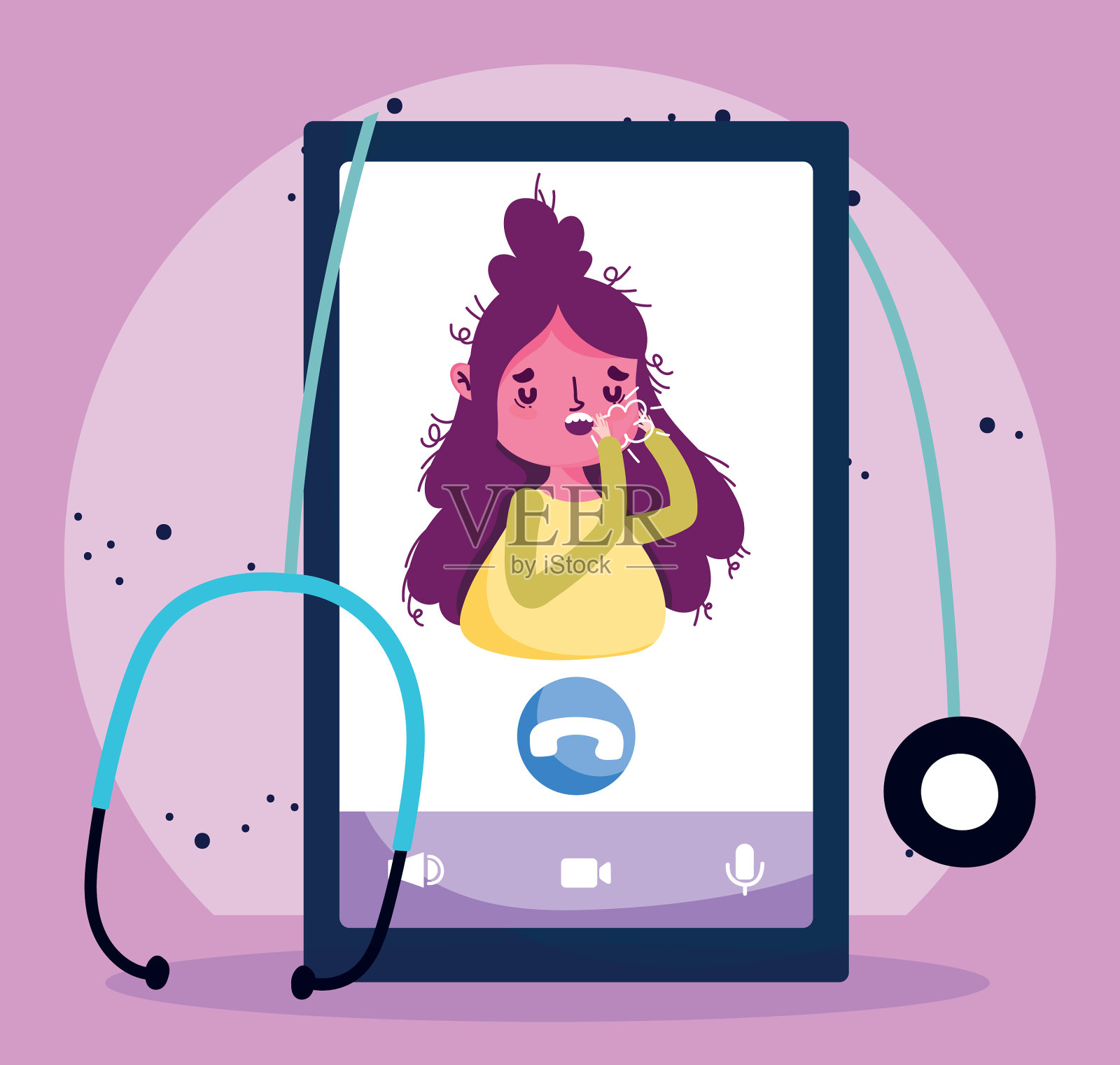 在线医生病人智能手机听诊器插画图片素材