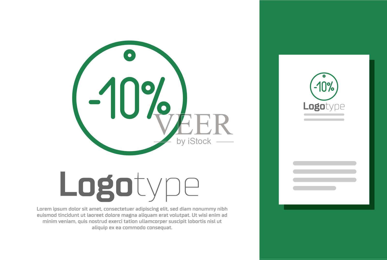 绿线10%折扣百分之标签图标孤立插画图片素材