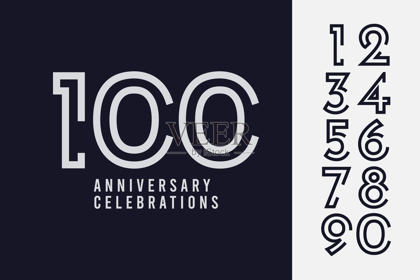 设置周年标志设计模板。为庆典、贺卡或印刷设计。插画图片素材