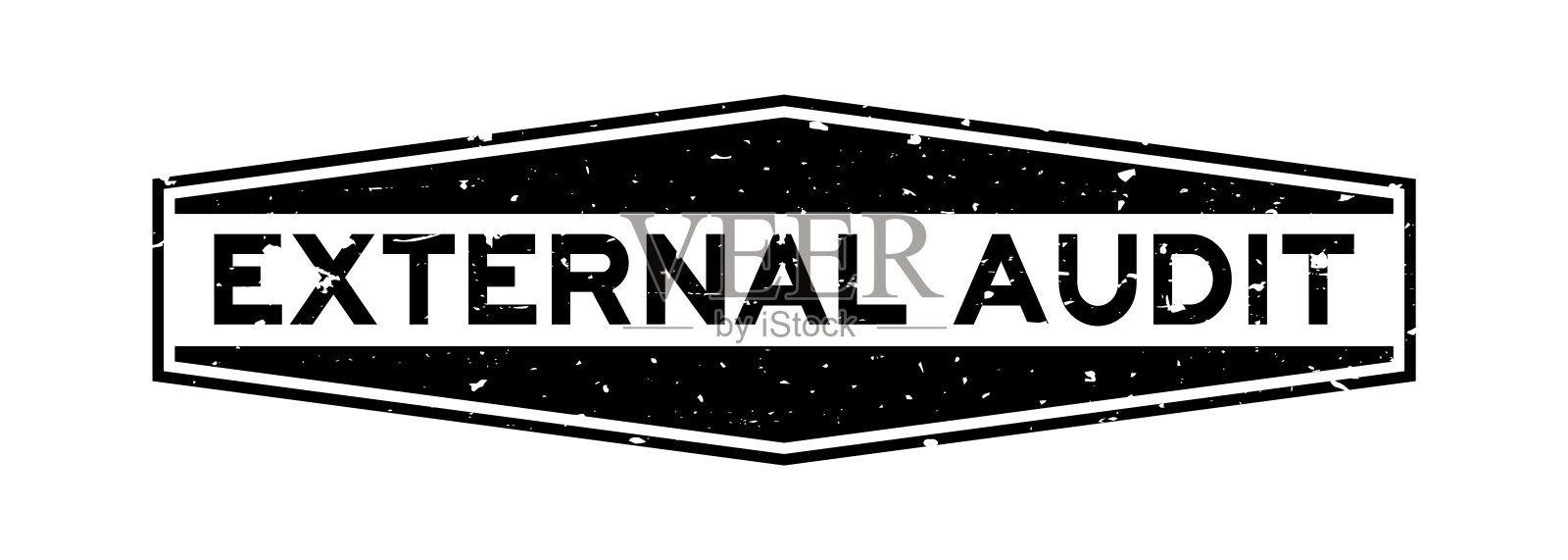 Grunge黑色外部审计字六角形橡胶印章印章上白色背景设计元素图片