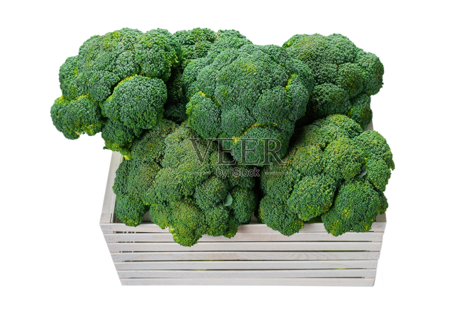 新鲜美味的西兰花在木箱隔离照片摄影图片