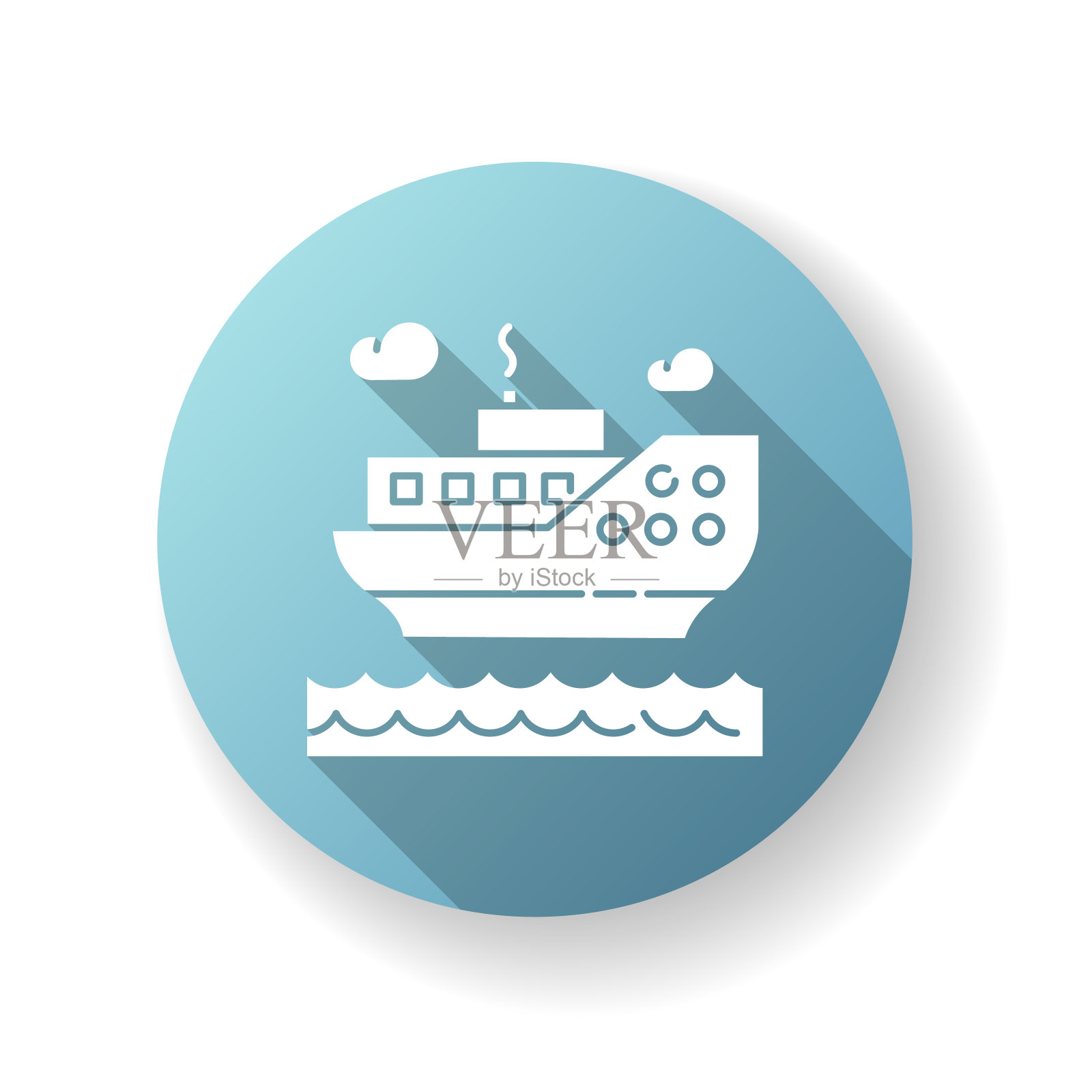 海上巡航蓝色平坦设计长影子字形图标设计元素图片