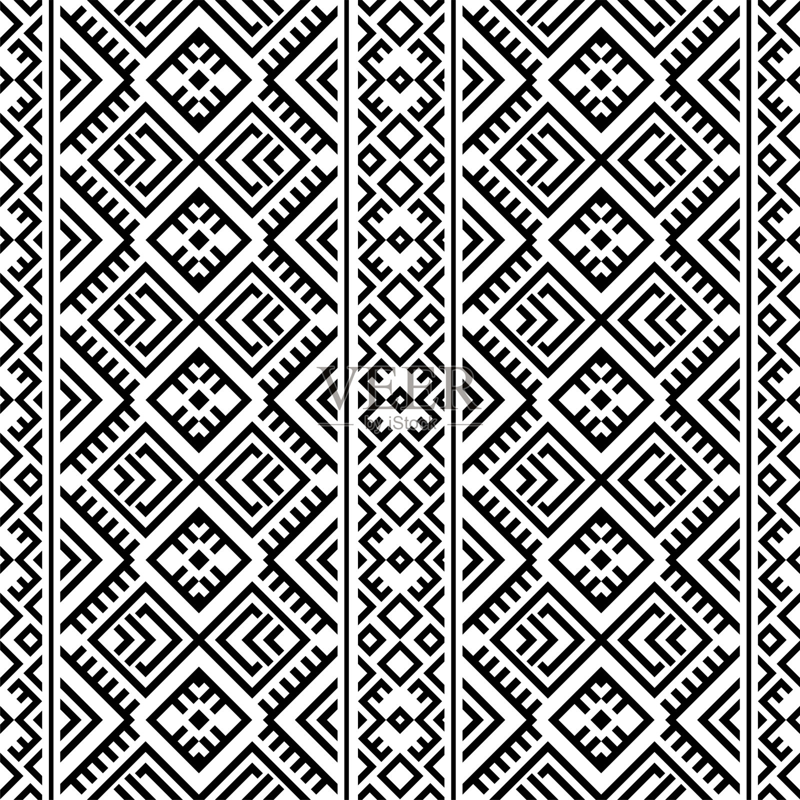 波斯民族无缝图案图案设计矢量在黑白色颜色插画图片素材