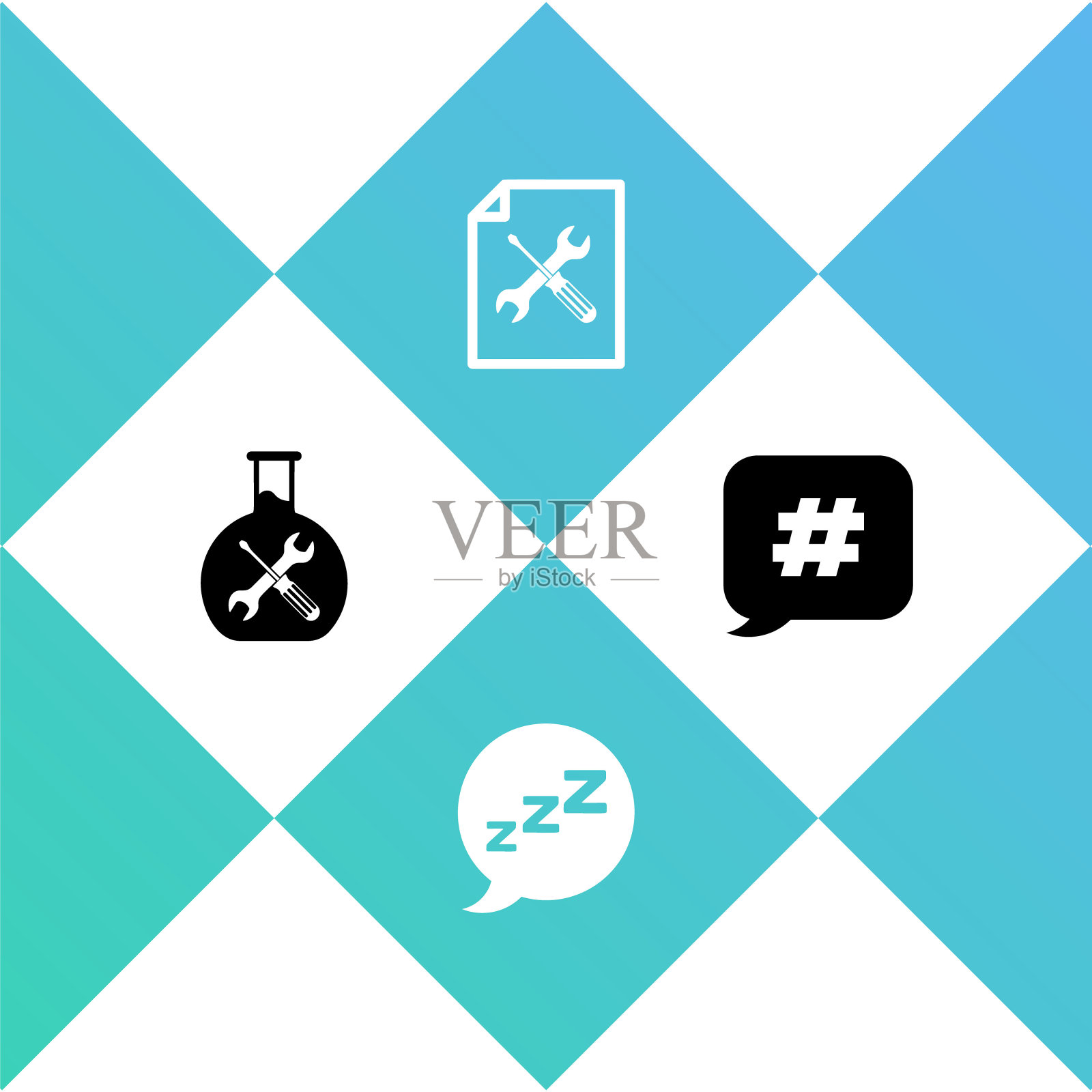 设置生物工程服务，语音气泡打鼾，文件文件和标签语音图标。向量图标素材