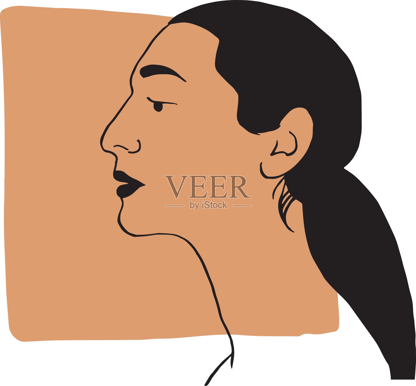 手绘轮廓肖像拉丁裔妇女与深色米色样本颜色。不同的人和肤色的抽象集合。插画图片素材