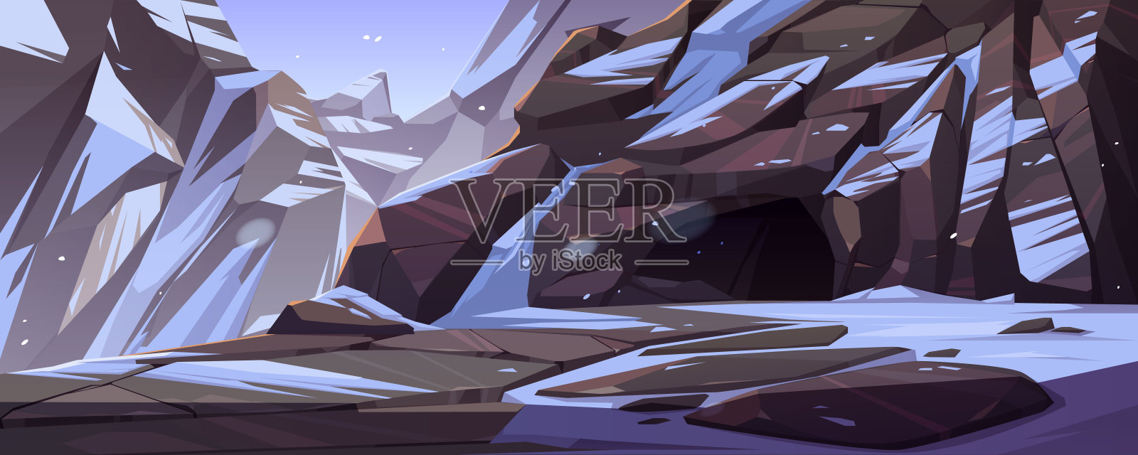 进入冰雪覆盖的山洞插画图片素材
