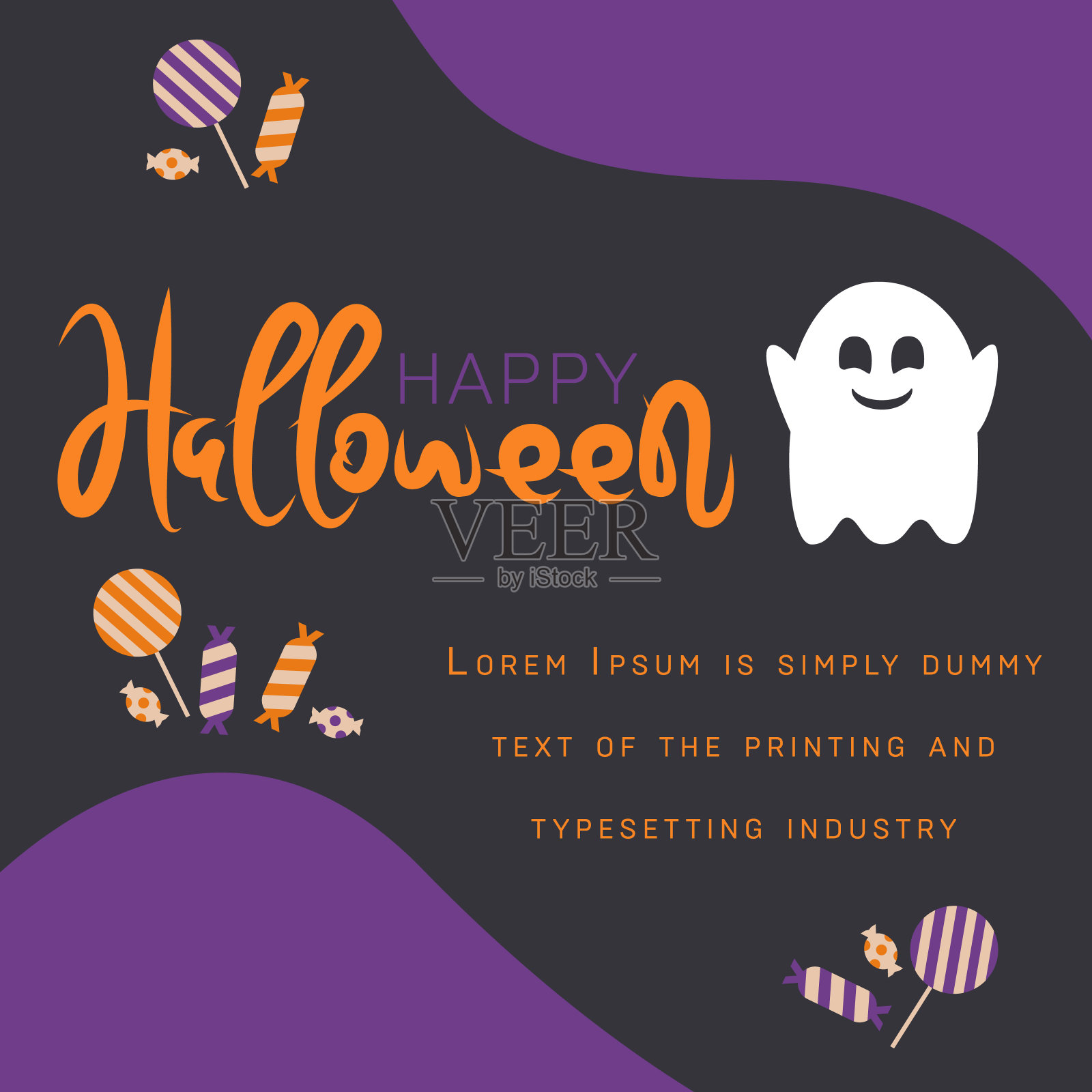 万圣节装饰插图。鬼和黑蝙蝠的海报。万圣节的糖果。设计模板素材