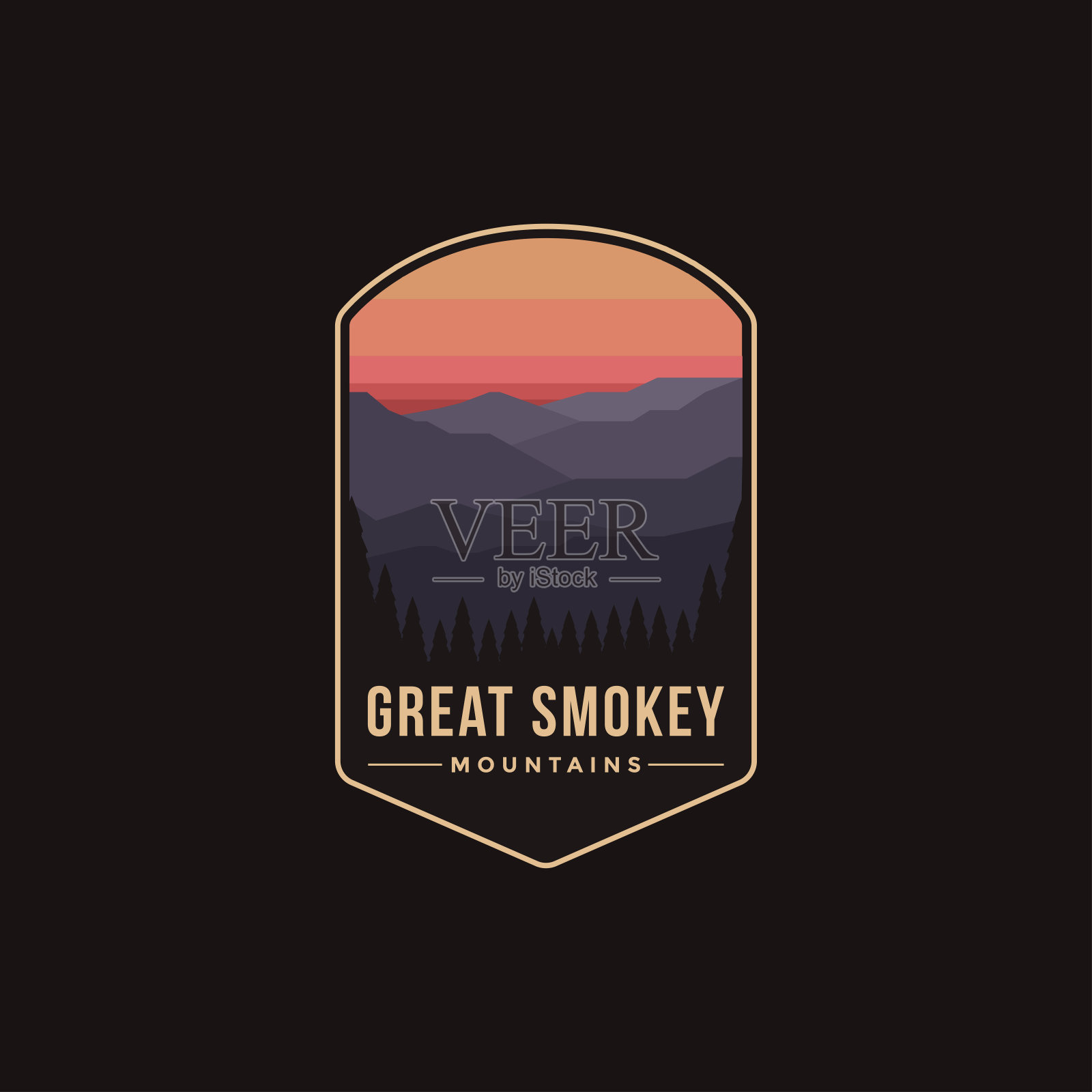大烟山国家公园的徽章图案，以黑色为背景设计元素图片