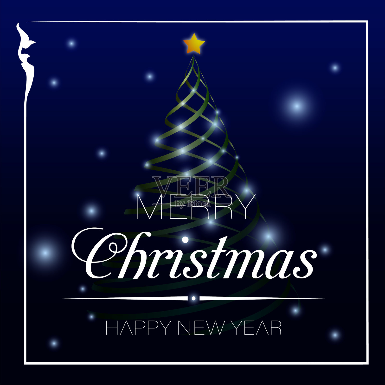 圣诞树和玻璃球，圣诞新年贺卡设计，节日banner，蓝色背景上的闪亮玻璃球矢量图插画图片素材