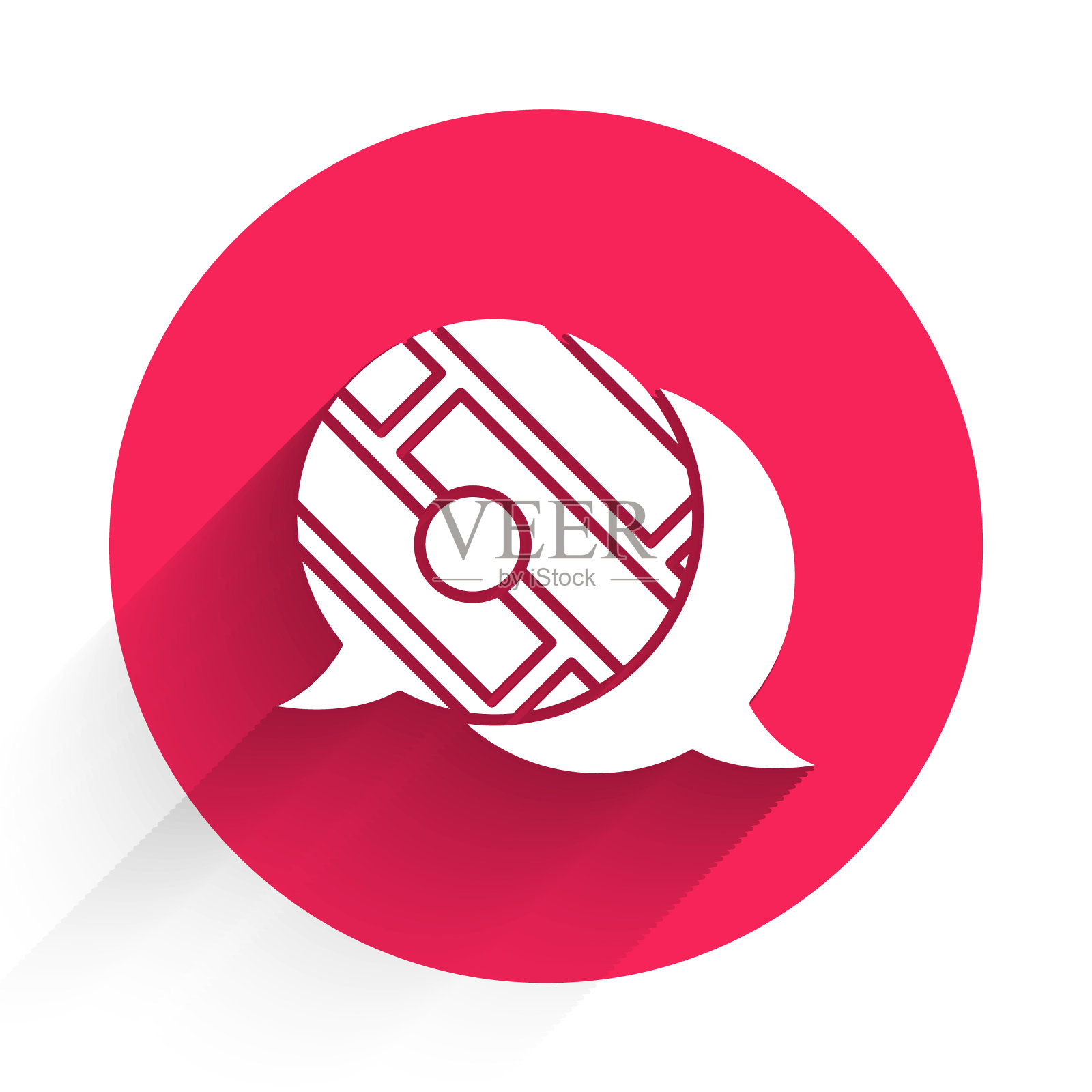 白色信息图的城市地图导航图标与长阴影隔离。手机应用界面概念设计。Geolacation概念。红色圆圈按钮。矢量图图标素材