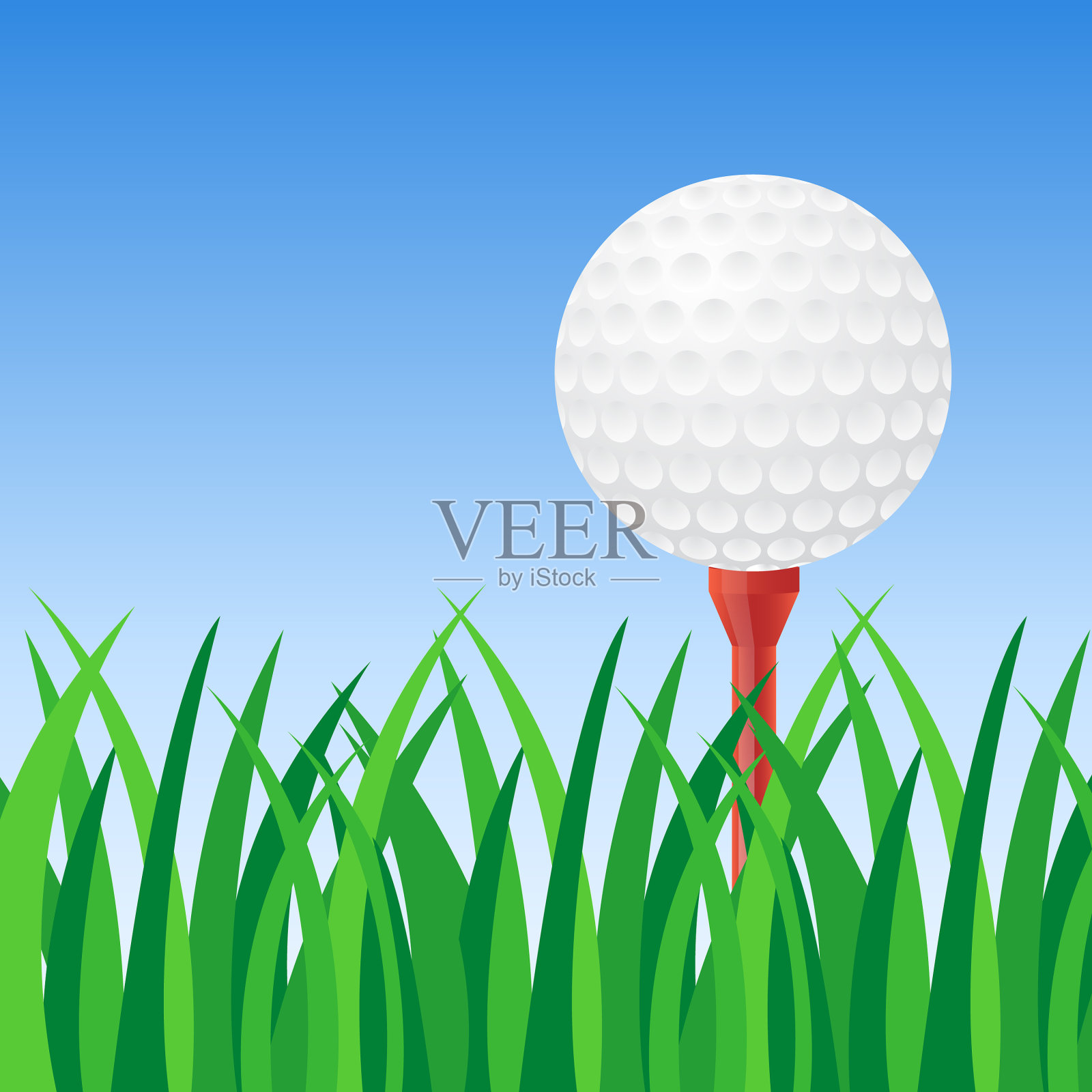 红色的球座，绿色的草地插画图片素材
