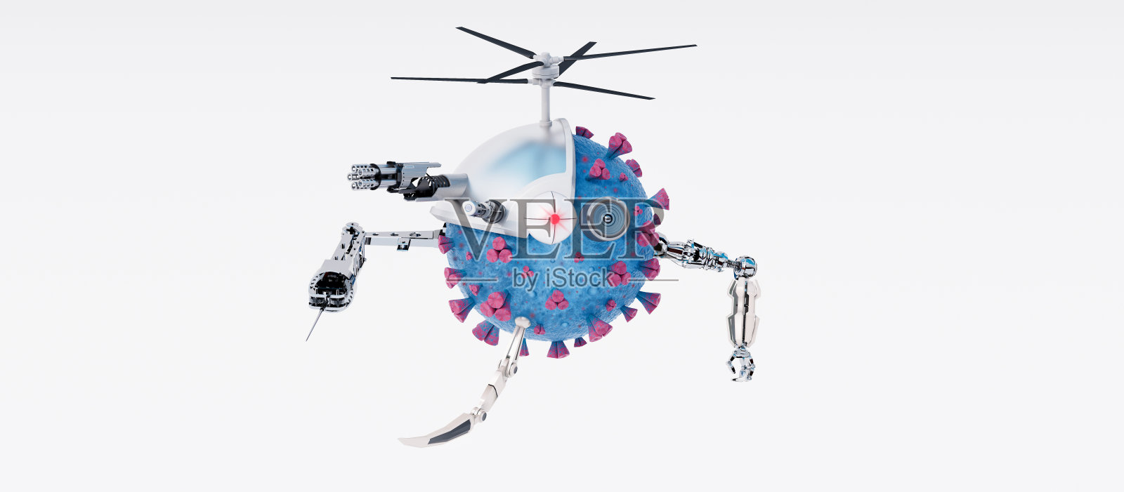 转基因纳米机器人病毒分离在白色，微生物学和技术概念3d渲染照片摄影图片