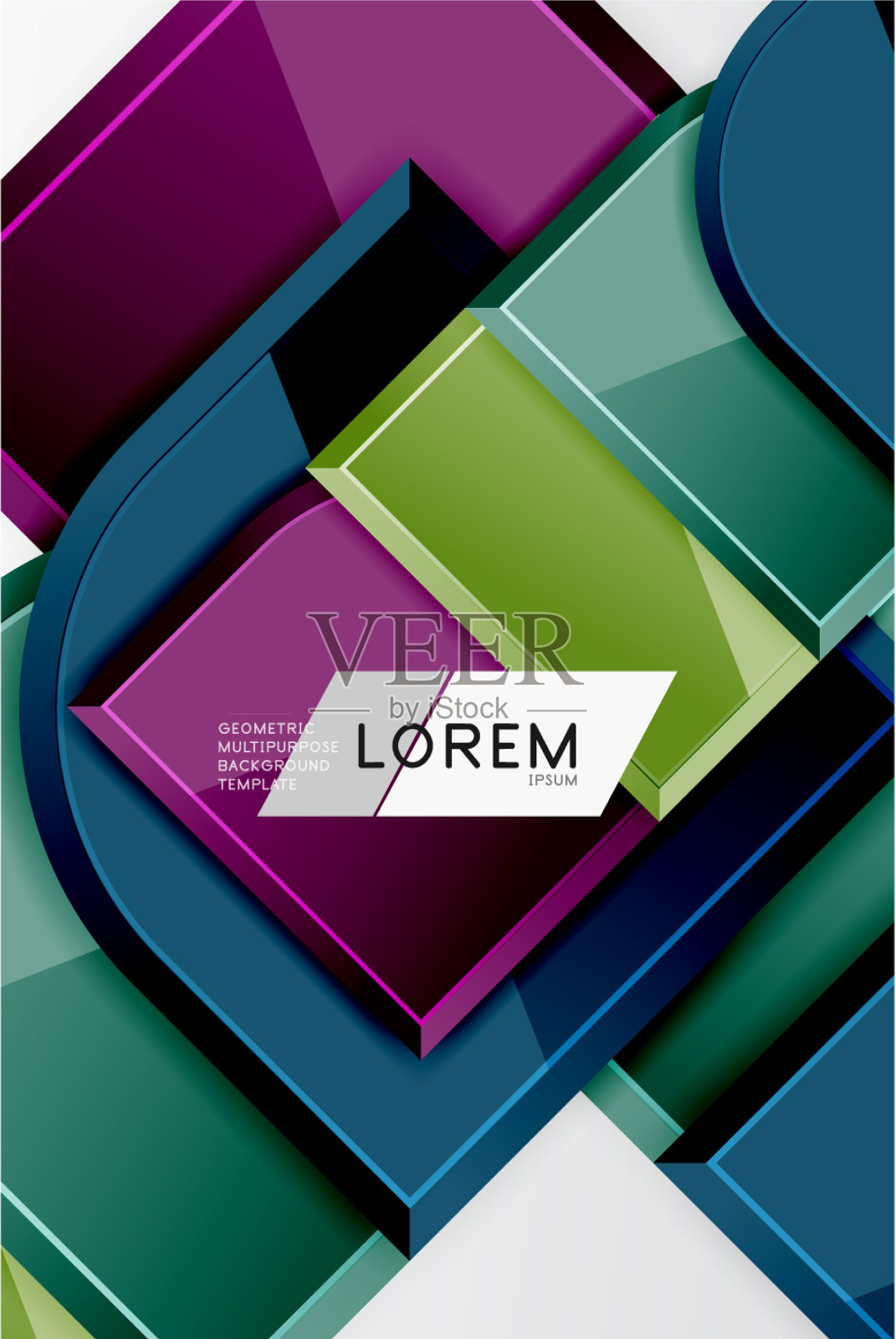 光滑的玻璃方块与圆形元素几何插画图片素材